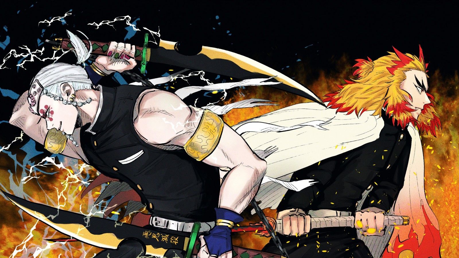 1600x900 Tengen Uzui Kyojuro Rengoku HD Demon Slayer Kimetsu no Yaiba Wallpaper