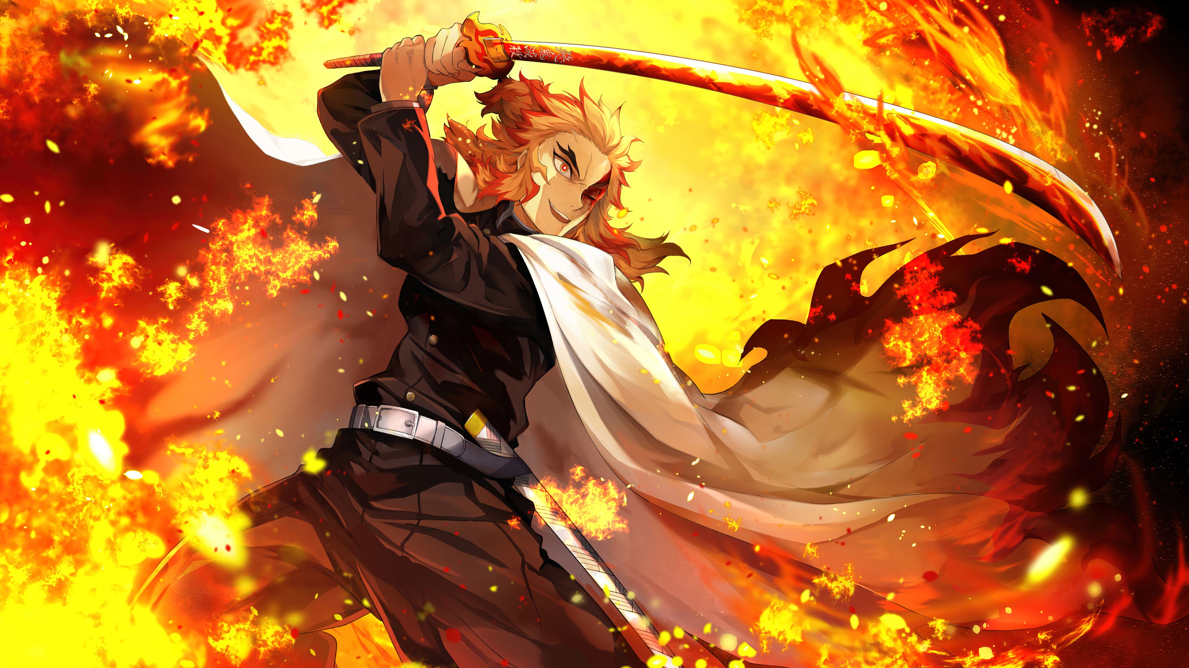 3840x2160 Kyojuro Flame Hashira Demon Slayer Wallpaper 4K PC Desktop f