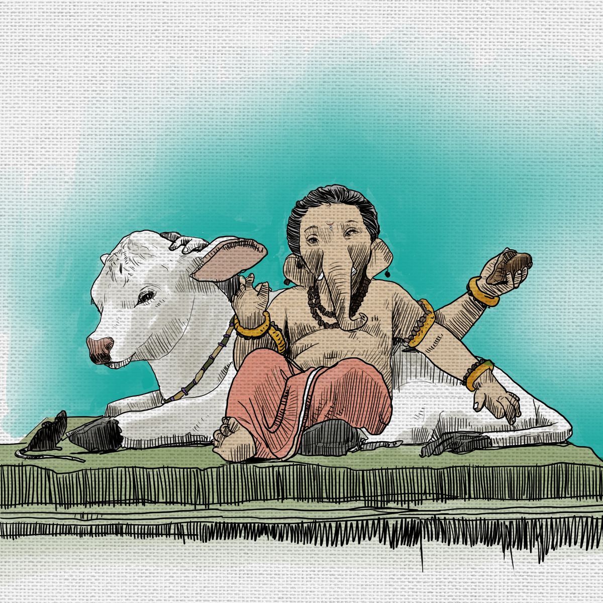 1200x1200 Ganesh ji Portarit Art Wallpaper With A Calf®