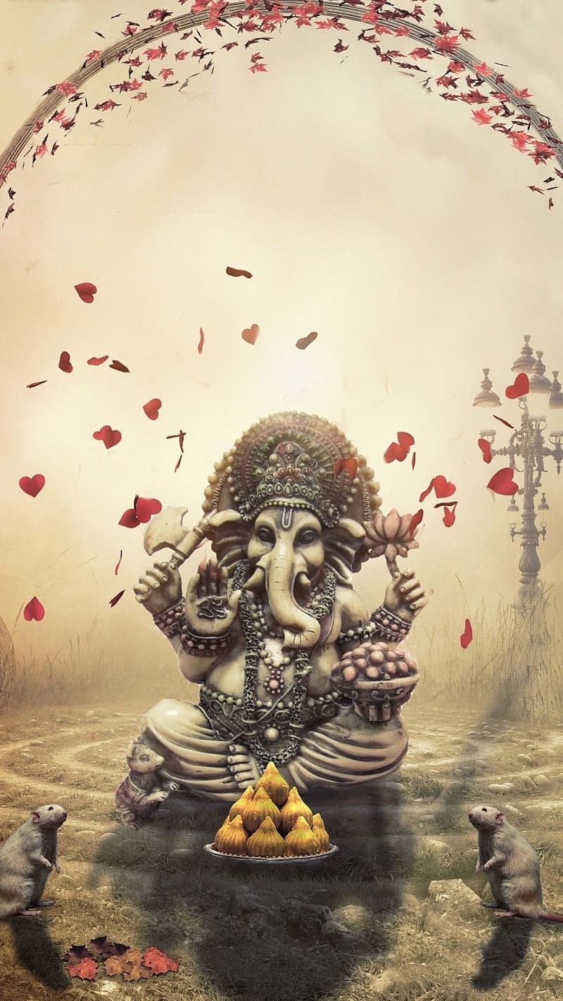 800x1422 Ganpati Bappa Ka, flower heart bappa, flower, heart, bappa, lord, god, HD phone wallpaper