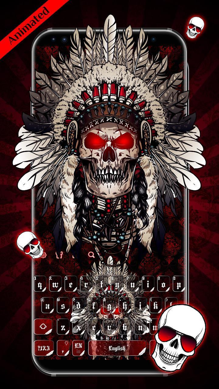 720x1280 3D Red Indian Skull Keyboard Theme for Android