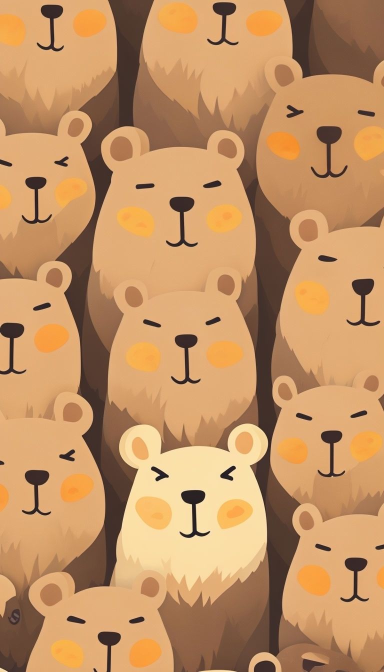 768x1344 Whimsical Cartoon Capybara Pattern Digital Illustration Mobile Wallpaper