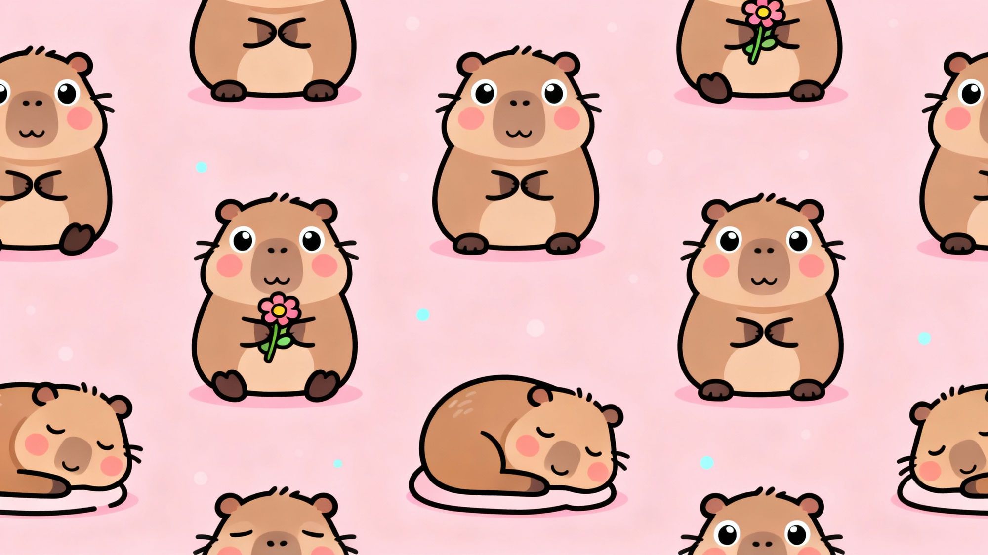 2000x1125 Kawaii Cute Cartoon Capybara Wallpaper Generated Art