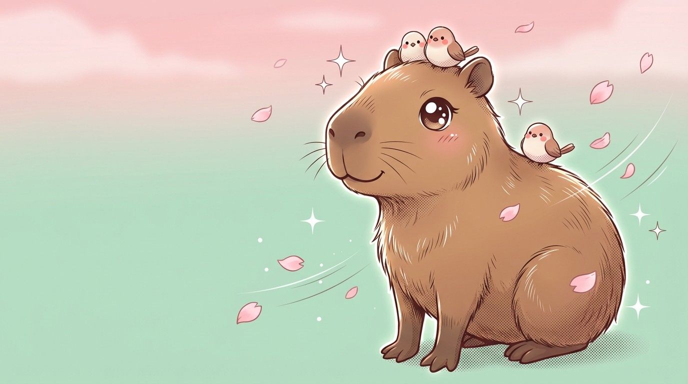 1376x768 Download Peaceful Capybara Moment Image, Anime, Manga