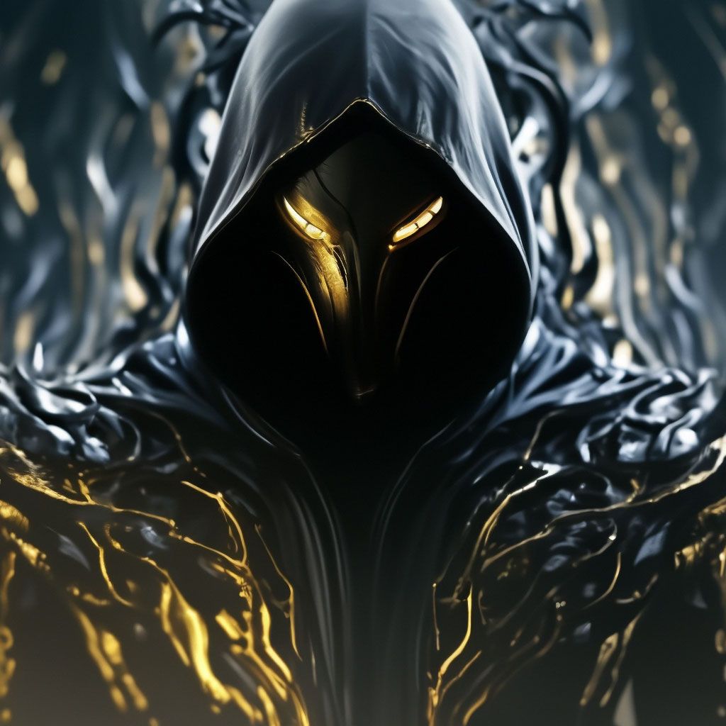 1024x1024 Hollow man in a black robe and a golden dragon mask with black tentacles and