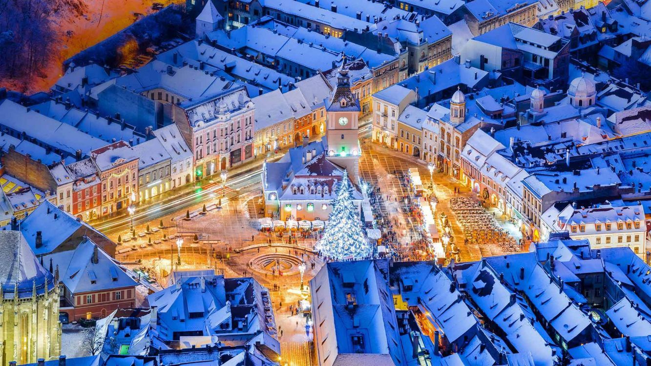 1333x750 Wallpaper Brasov Romania Christmas, Braov City Hall, Sibiu, Christmas Market, Christmas Day, Background Free Image