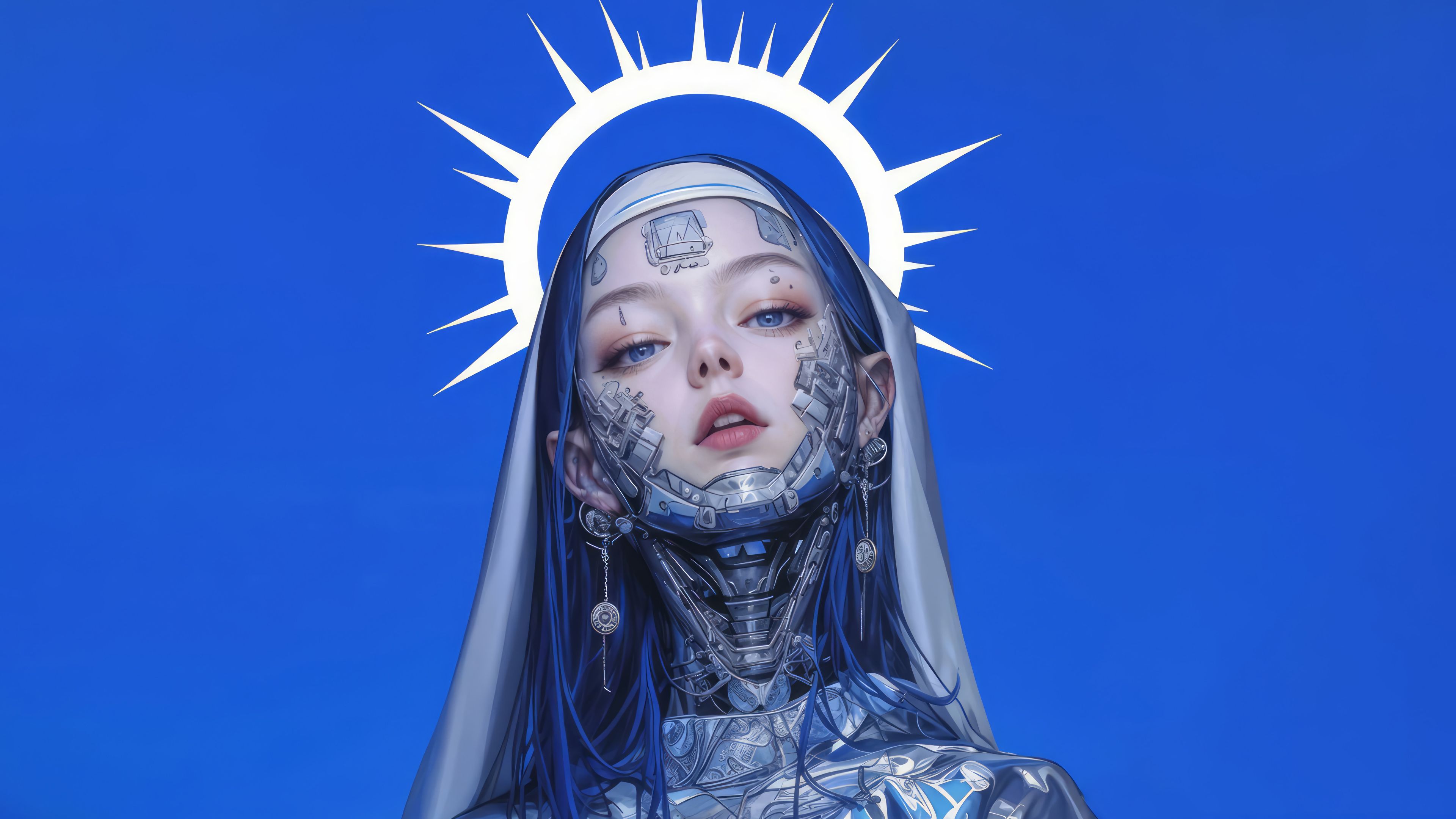 3840x2160 Cyberpunk Halo Nun: A Stunning 4K Ultra HD Wallpaper