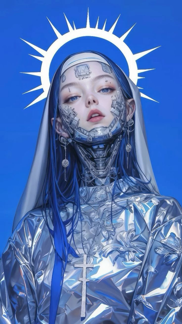 736x1308 Cyberpunk nun halo wallpaper. Blue nuns, Cyberpunk art, Halo anime
