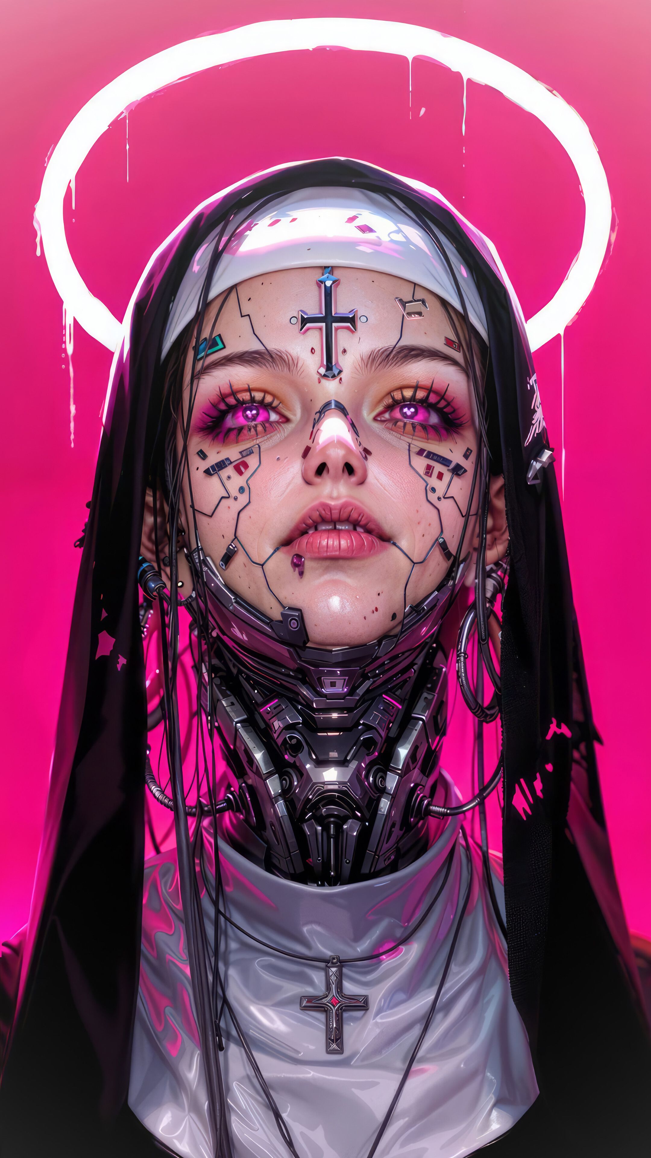 2160x3840 Anime Girl Cyberpunk Nun Halo 4K Wallpaper iPhone HD Phone j