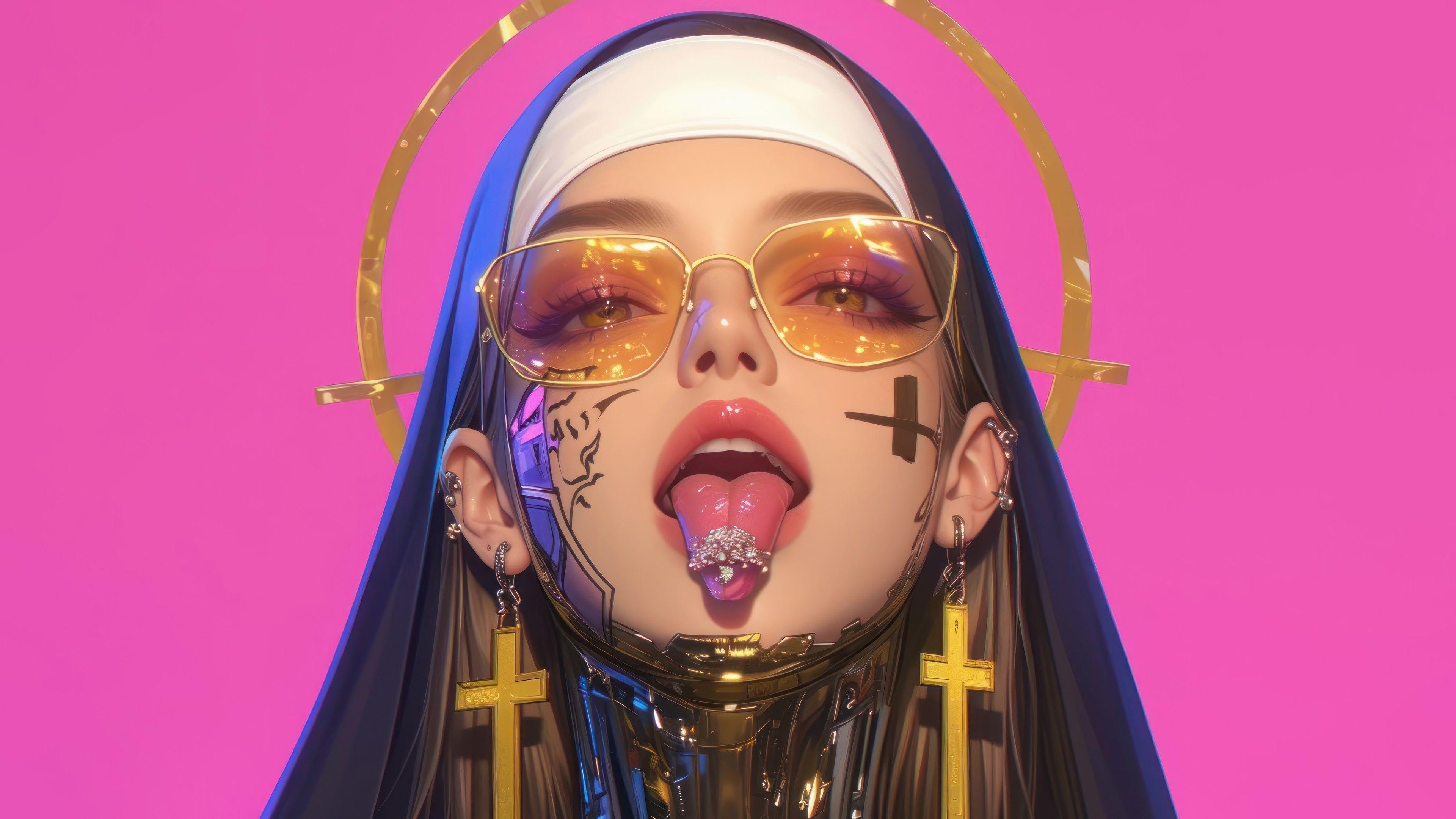 3840x2160 Modern Cyber Nun in Neon Fantasy World