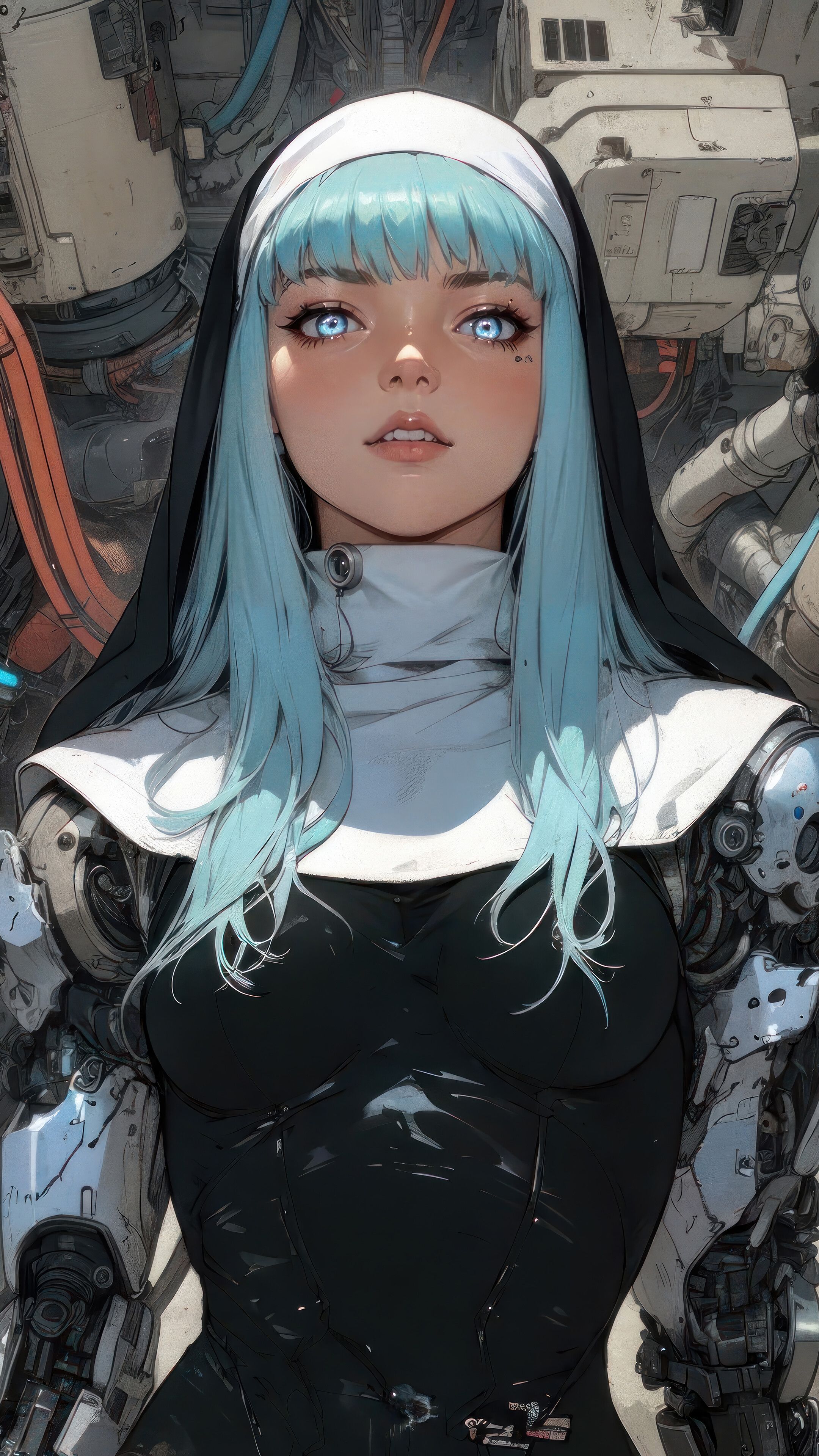 2160x3840 Cyberpunk Nun Anime Girl 4K Wallpaper iPhone HD Phone a