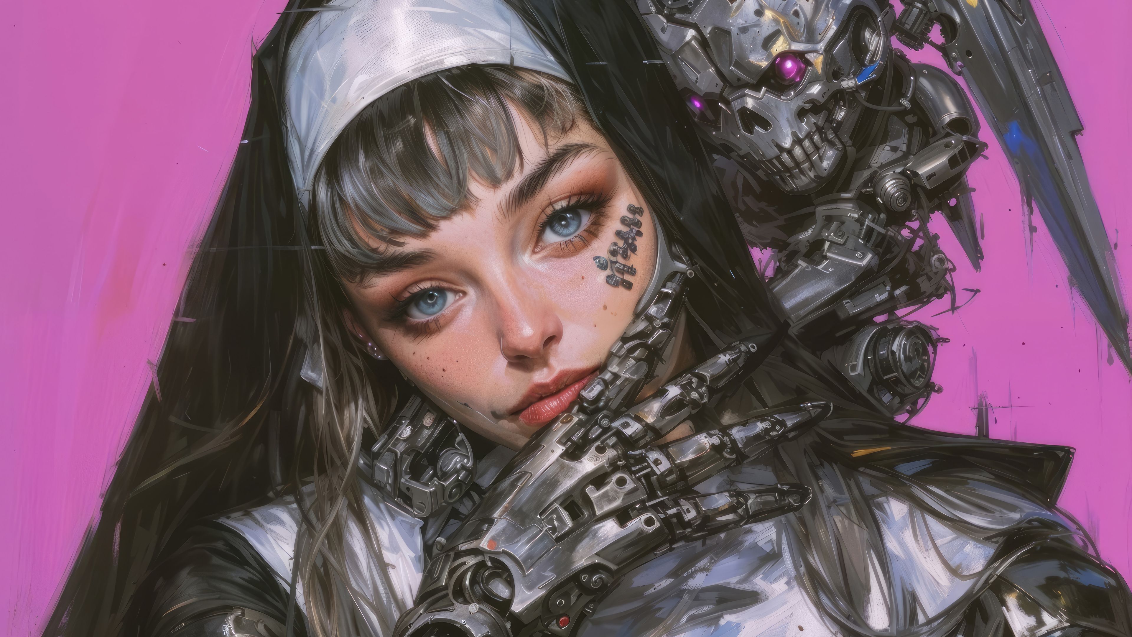 3840x2160 Nun Cyberpunk Anime Girl Wallpaper 4K HD PC j