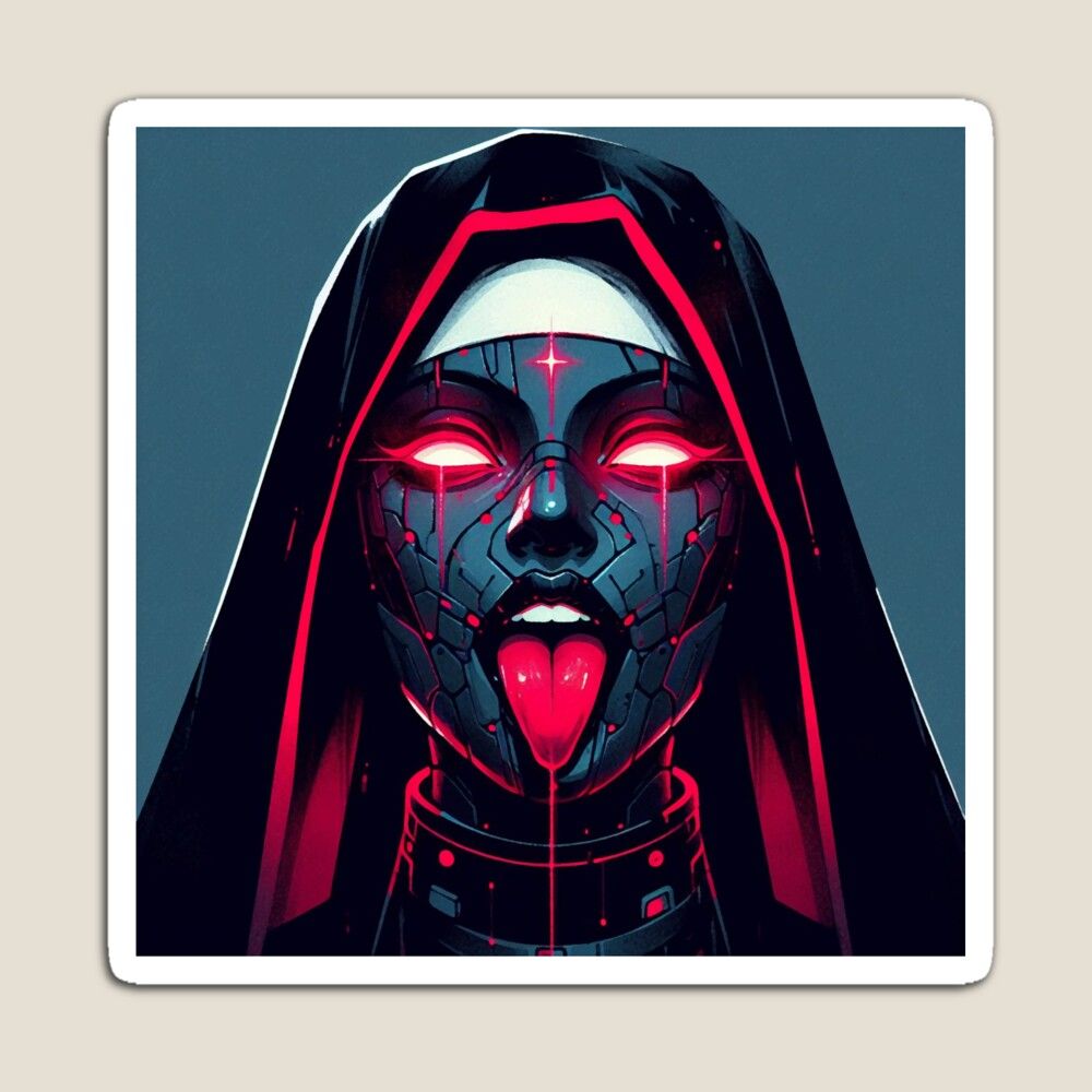 1000x1000 Cyberpunk Neon Pink Nun Poster