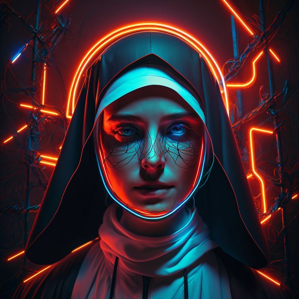1024x1024 nun, neon lights