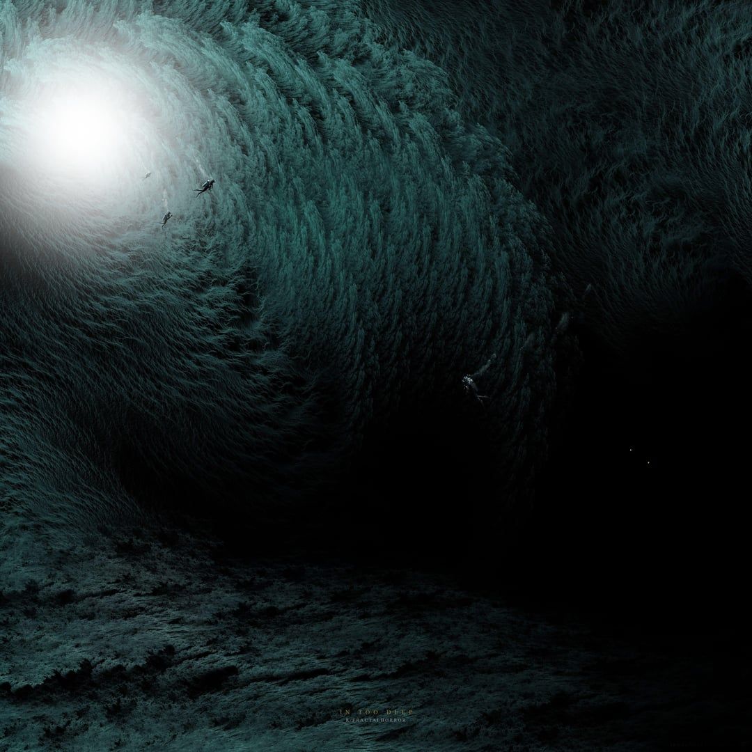 1080x1080 Some Thalassophobic artwork I made called 'In Too Deep'. Made from several detailed 2D fractals. Large zoomable image