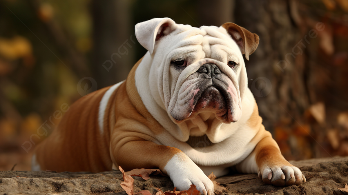 1200x673 An English Bulldog Laying On Ground With A Leaf In The Background Photo And Picture For Free Download