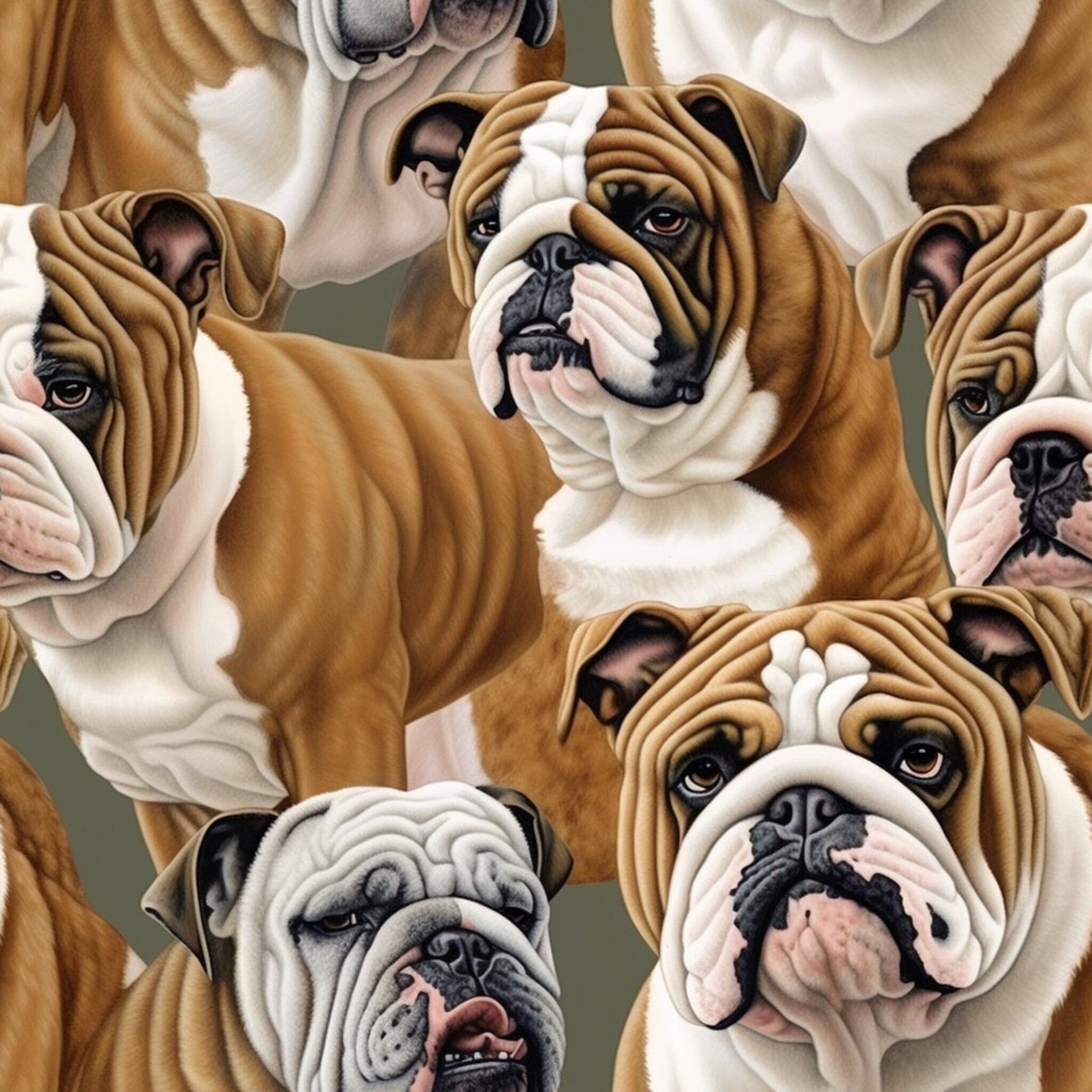 2048x2048 English Bulldog / Bully / Dog / British / Scrunchy / Fabric / Journal / Pattern / Seamless Tile / Art / Wallpaper / PNG / High Quality