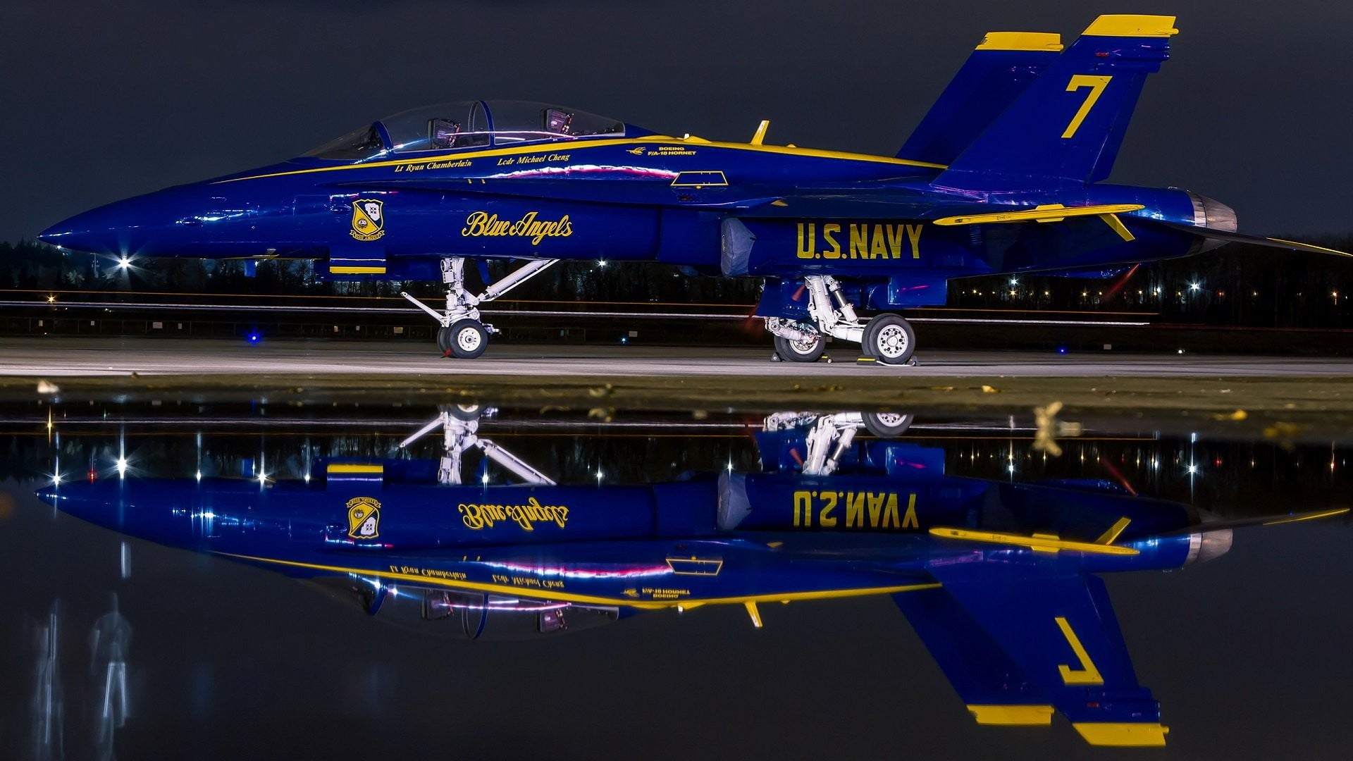 1920x1080 Blue And Yellow U.S. Navy Jet Plane, Blue Angels, United States Navy, F A 18B HD Wallpaper