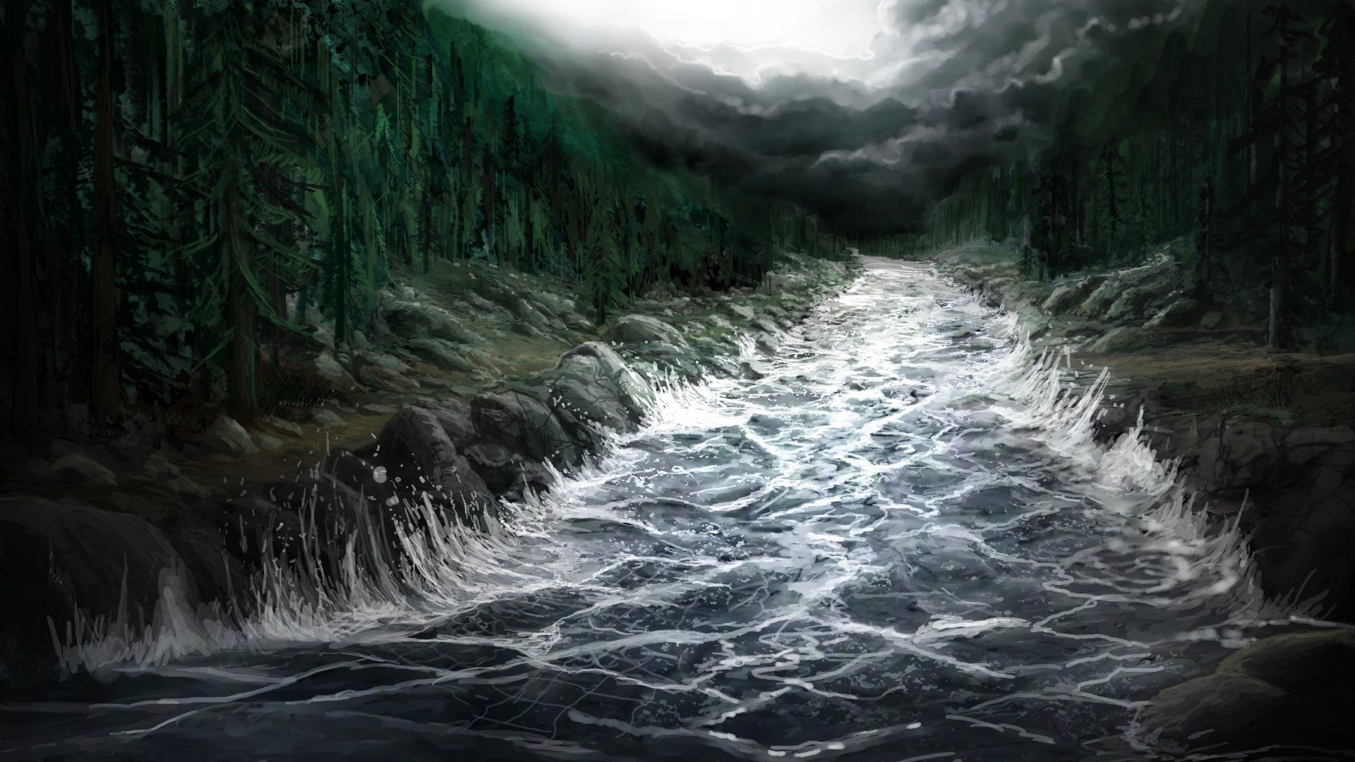 1920x1080 4K Ultra HD Artistic River Painting: Untamed Flow in Nature's Embrace by Alex van der Lindex2160