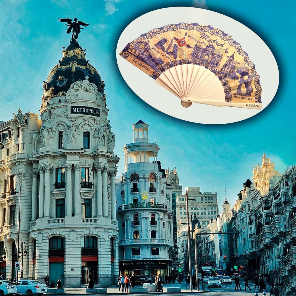 1000x1000 BDM Madrid Souvenir Wooden Fan Cibeles Design Alkaline Holder Bear Madroño Original Spanish Gift Standart Standard : Amazon.it: Home & Kitchen