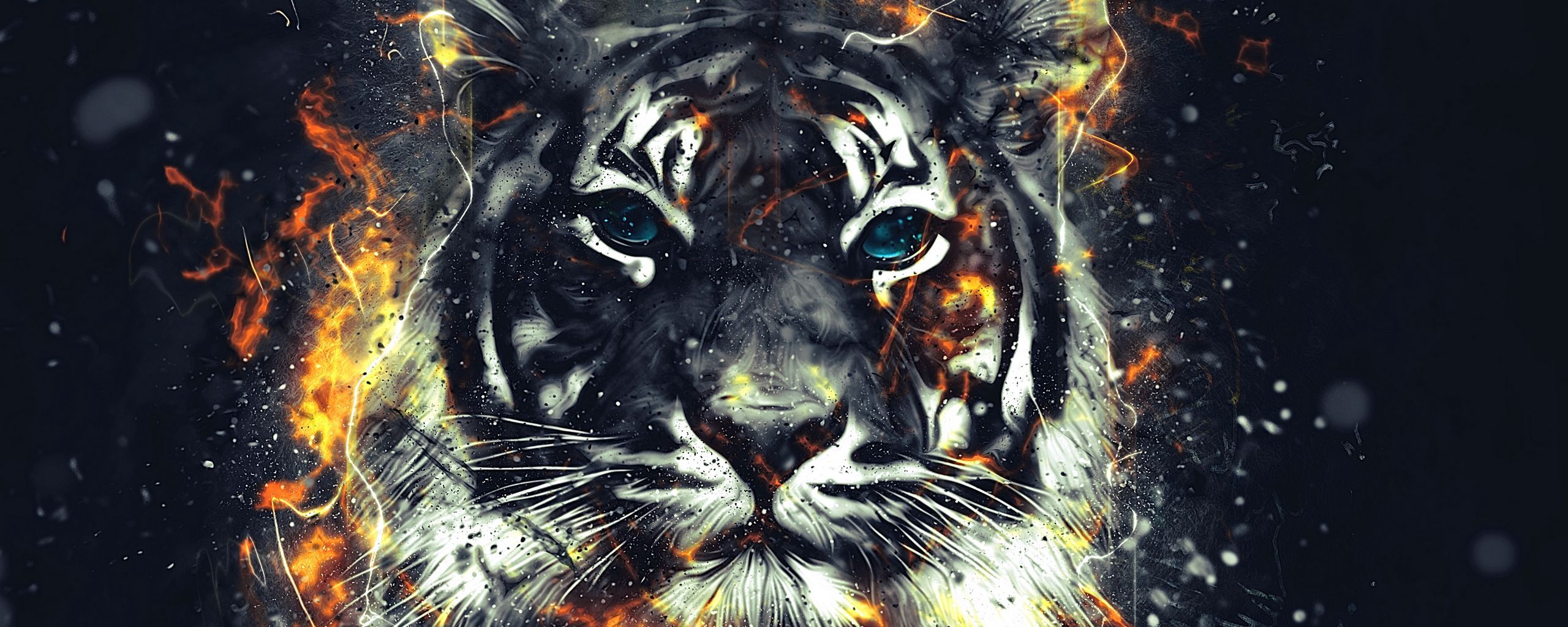 2560x1024 Download wallpaper 2560x1024 tiger, sparks, art, flash ultrawide monitor HD background