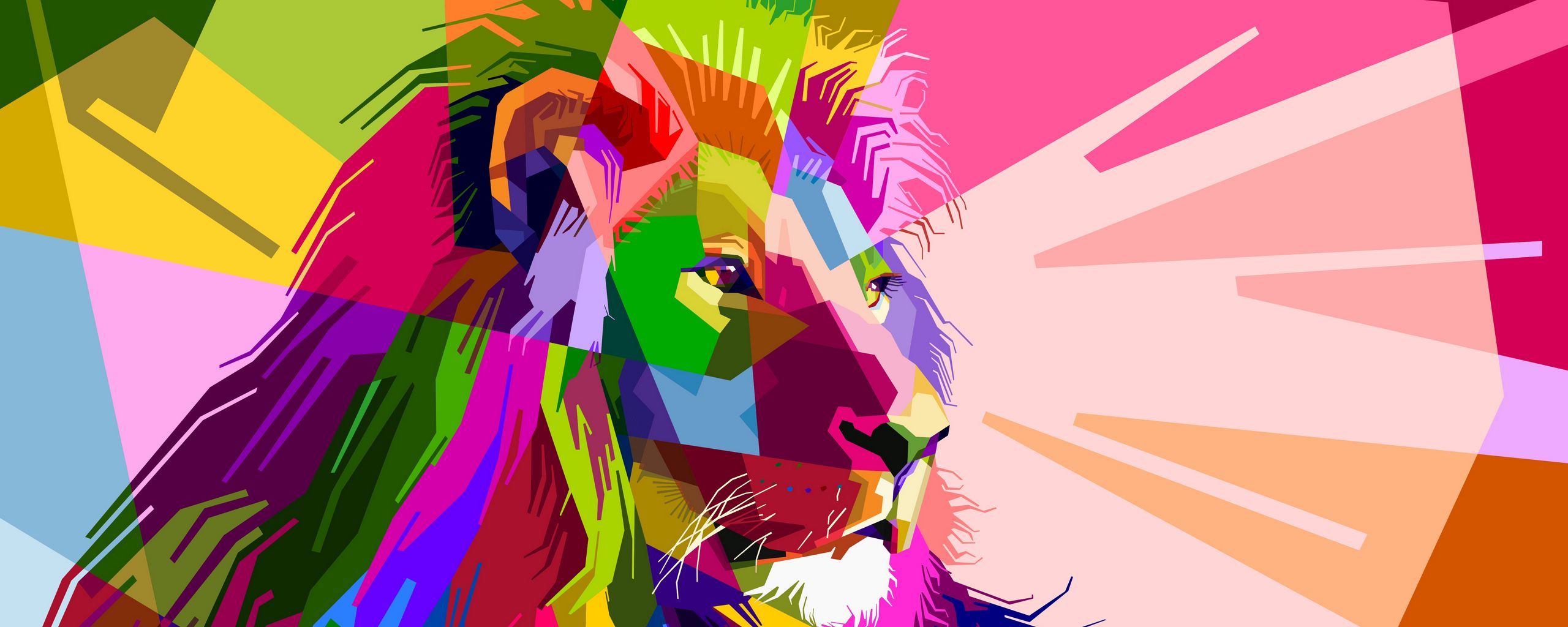 2560x1024 Download wallpaper 2560x1024 lion, art, colorful, muzzle ultrawide monitor HD background