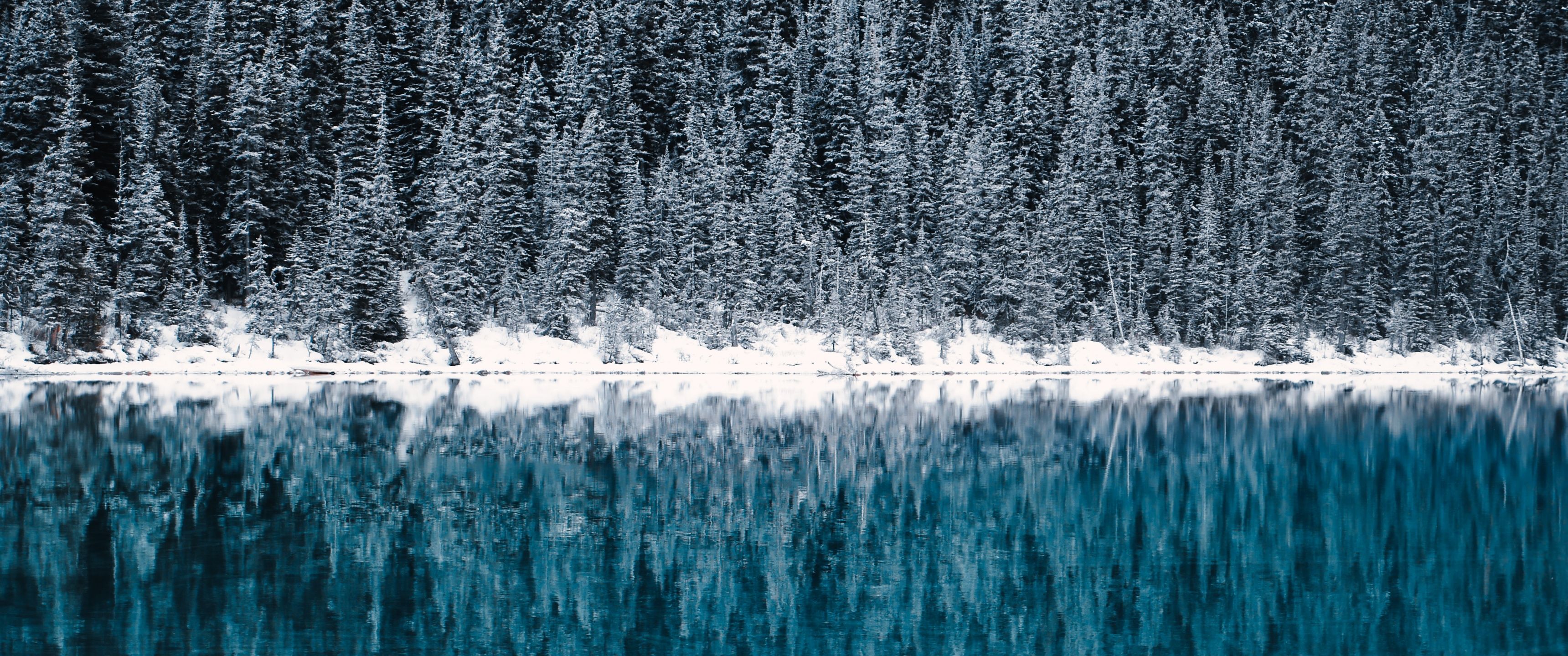 3440x1440 Lake Louise Wallpaper 4K, Winter, Cold, Reflections