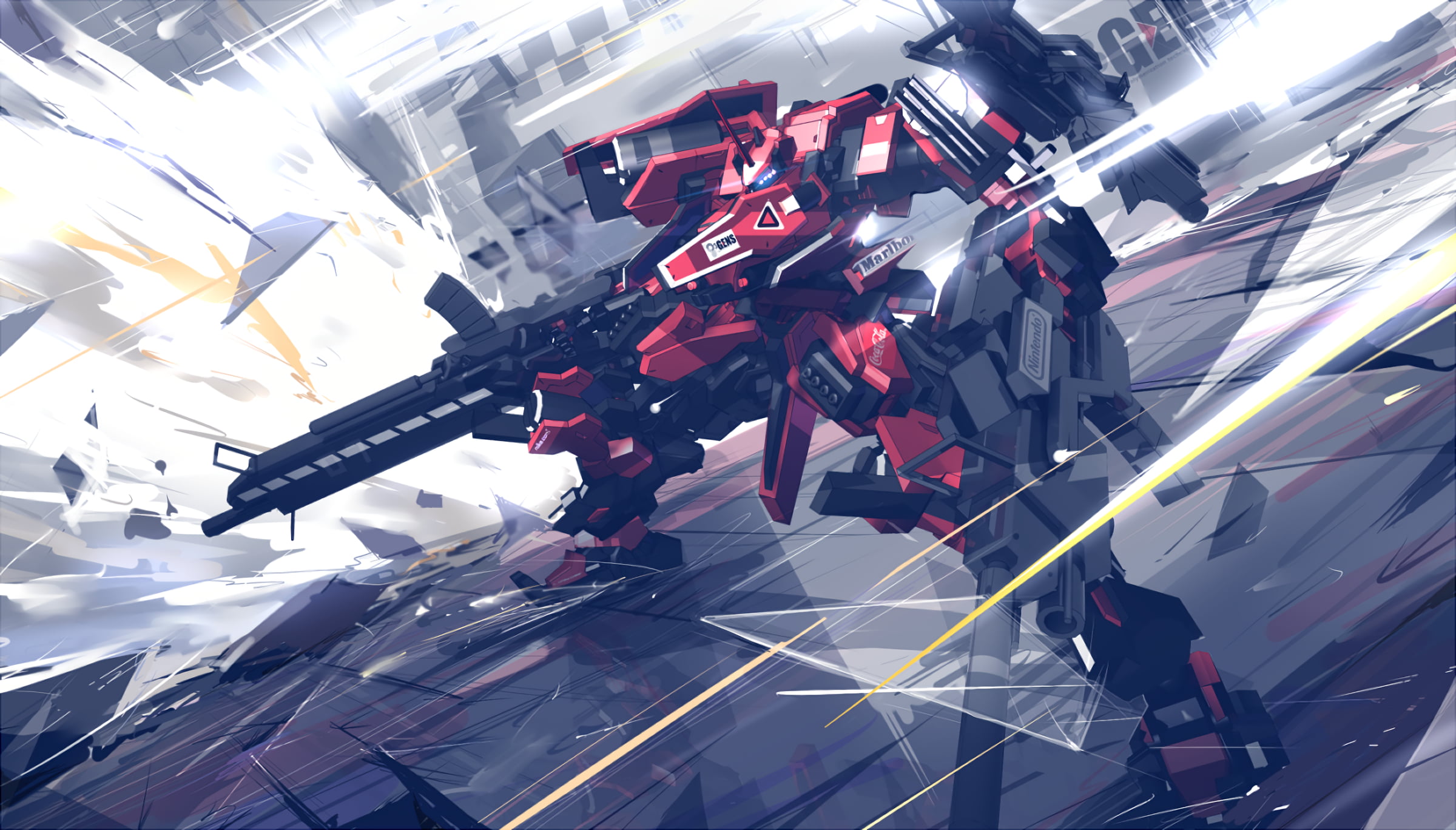 2400x1368 Red and black Gundam wallpaper, mech, digital art, Armored Core HD wallpaper