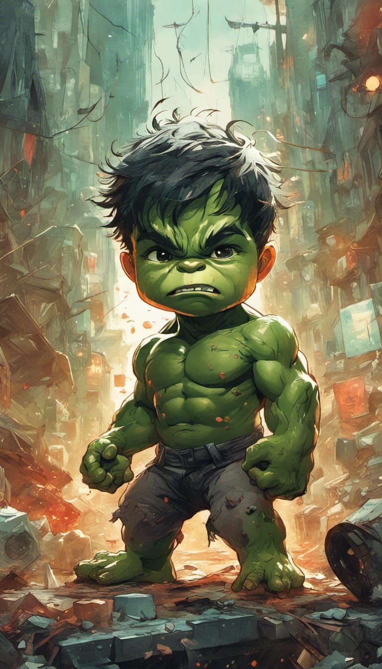 768x1344 Baby Hulk Chibi Hulk Destruction in Hyperdetailed