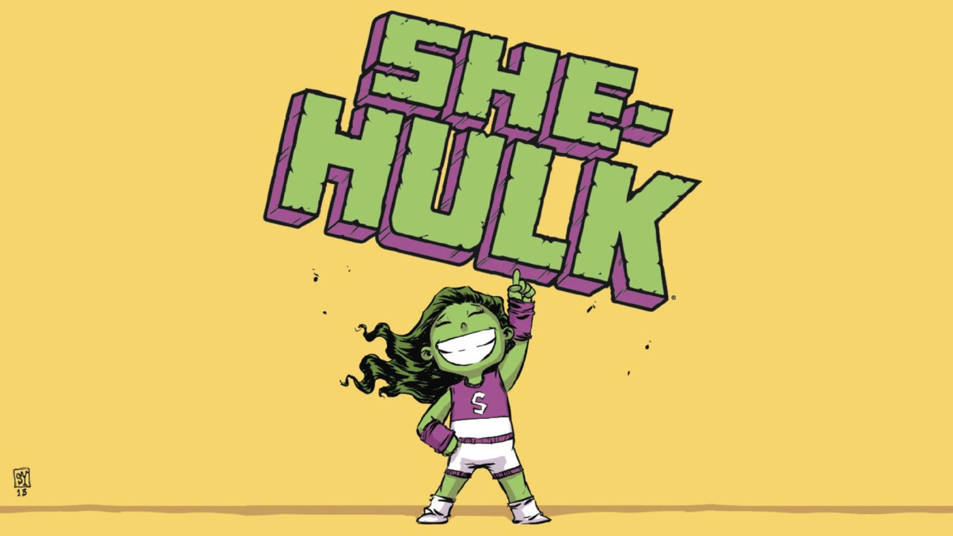 1920x1080 chibi she hulk with her logo Comics