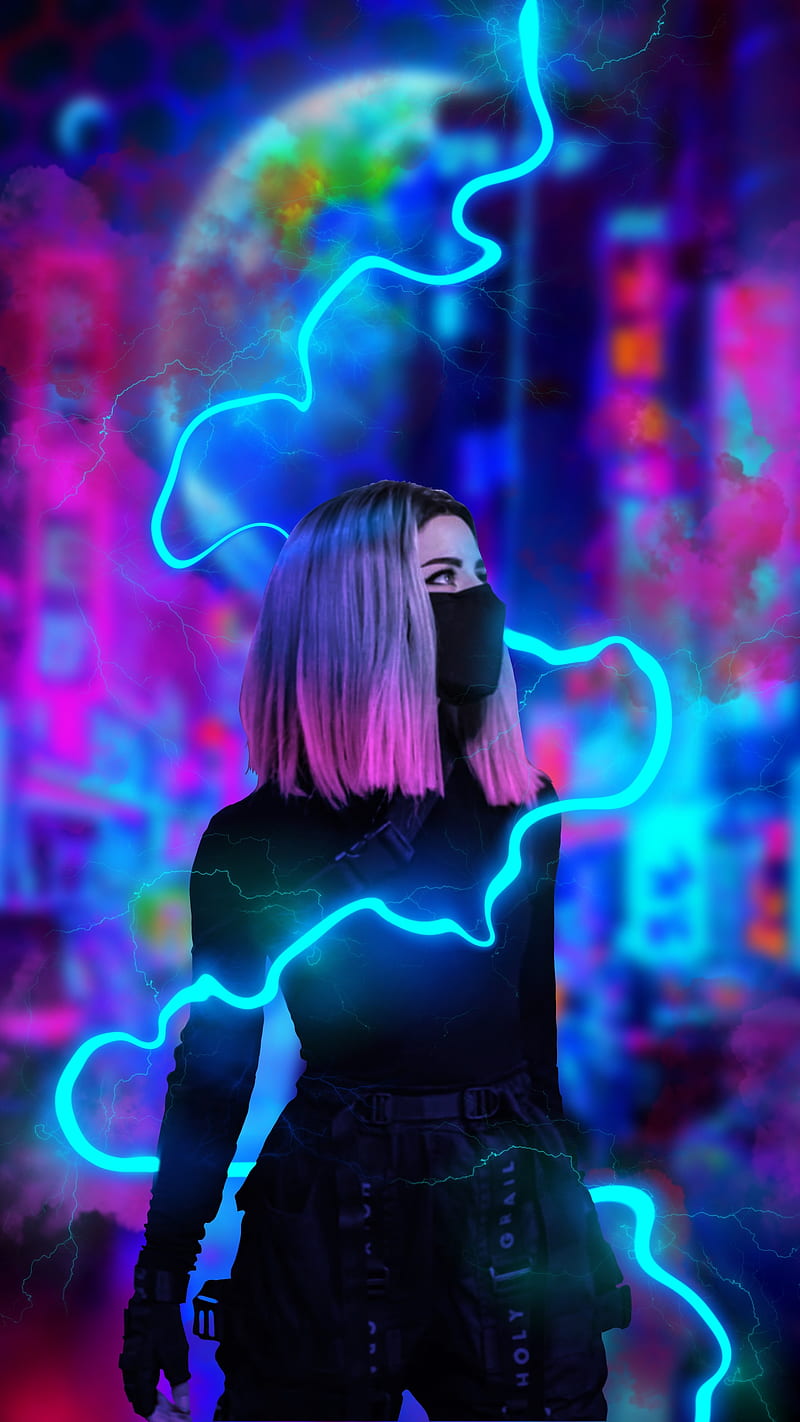 800x1422 HD power girl neon wallpaper