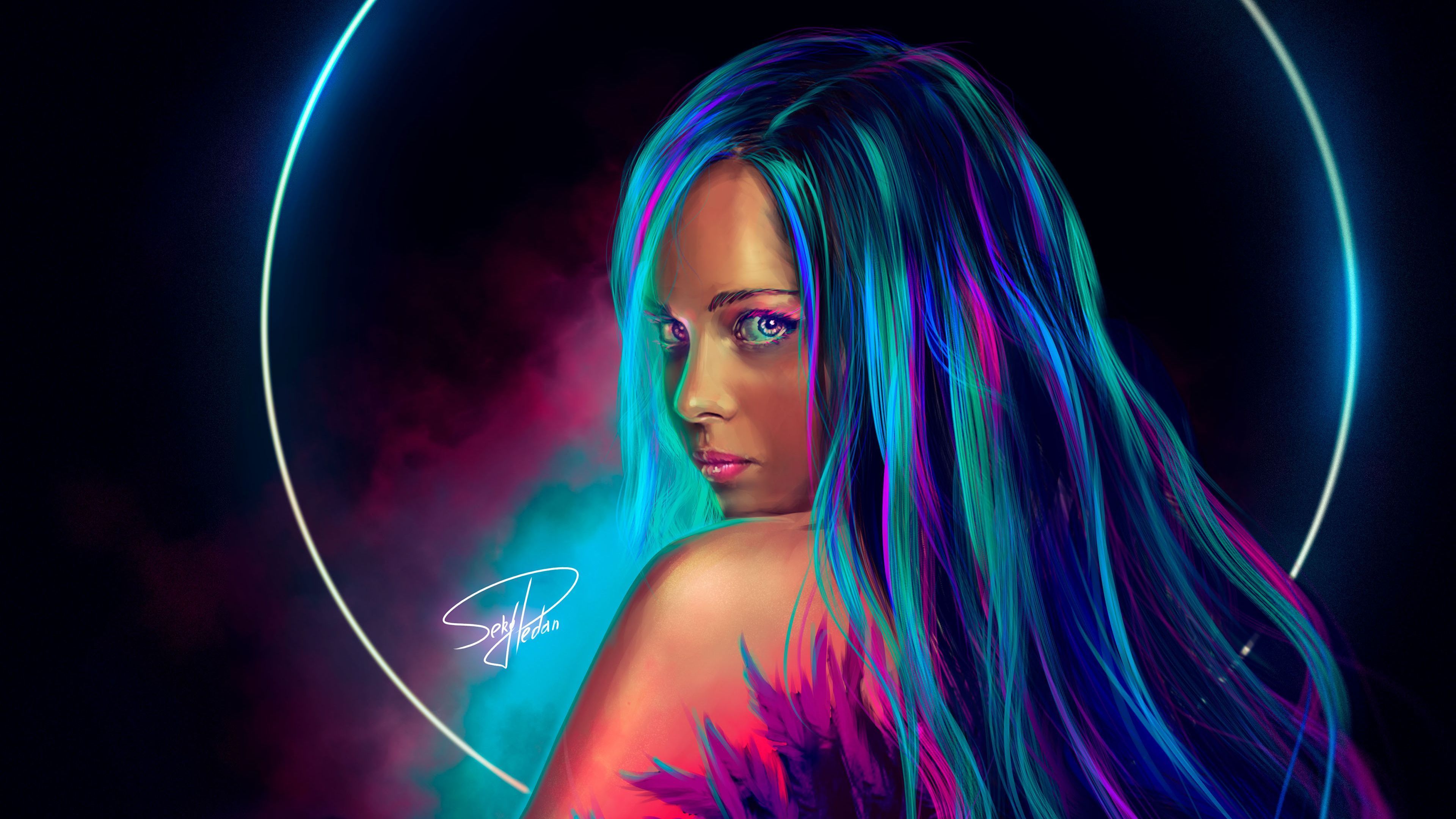 3840x2160 Girl Neon 4k Wallpaper