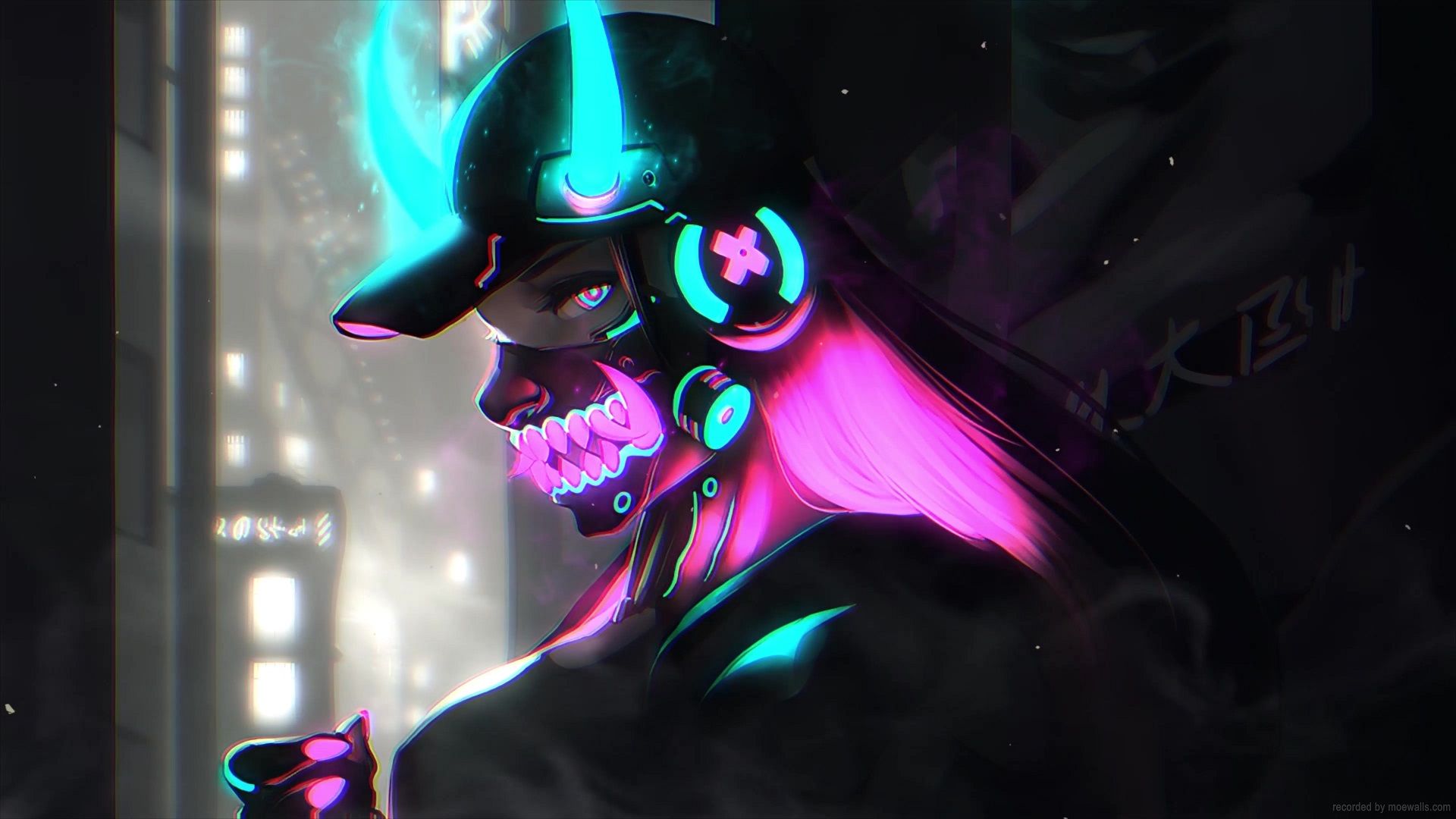 1920x1080 Cyberpunk Girl Neon Live Wallpaper
