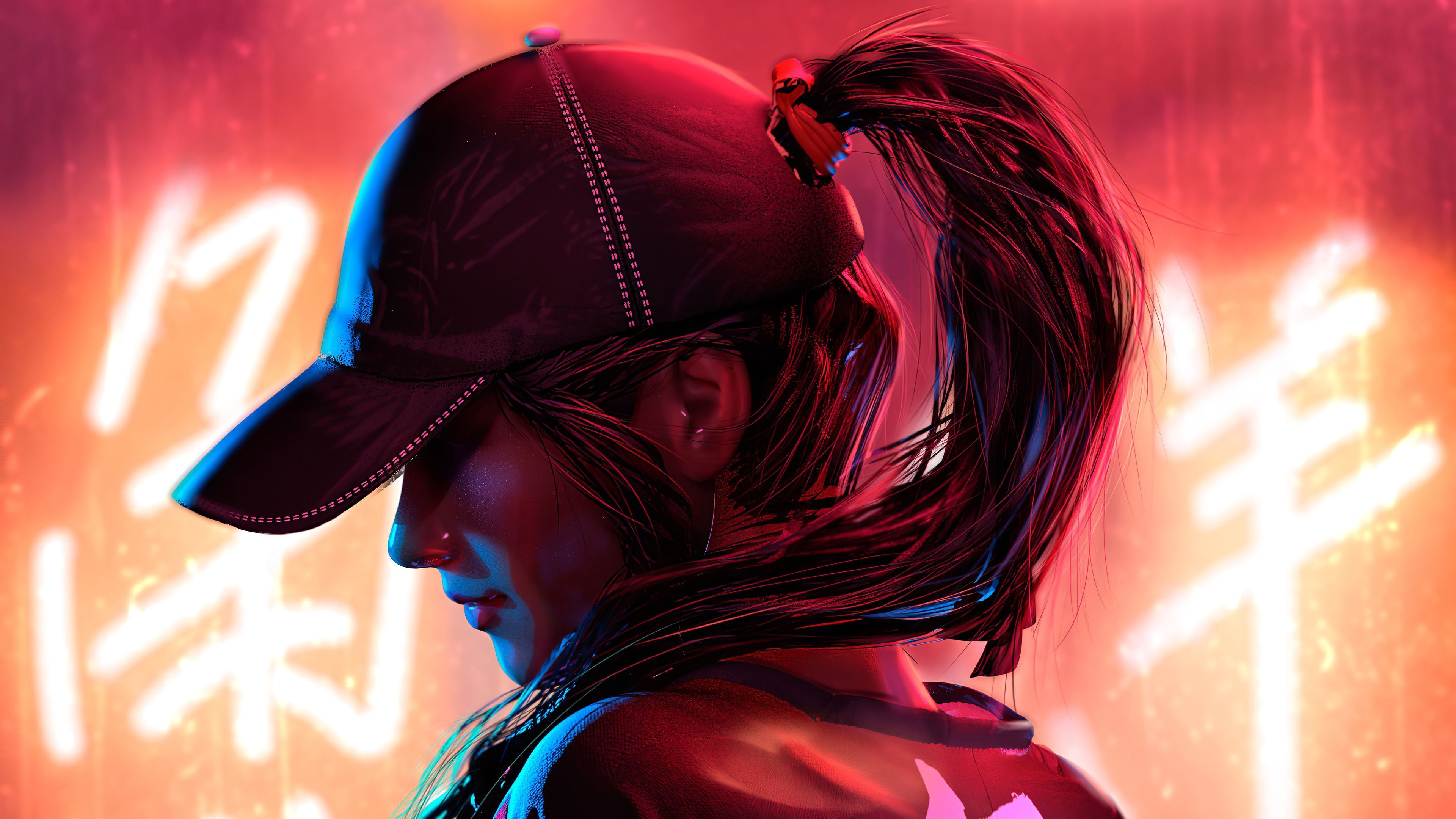 3840x2160 Neon girl