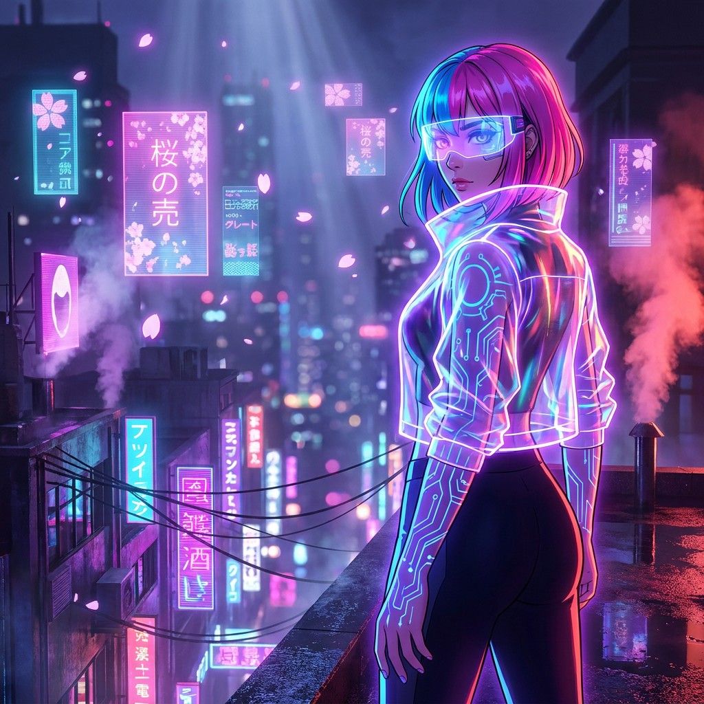 1024x1024 Download Neon Cyberpunk Girl Image, Cyberpunk, Girl