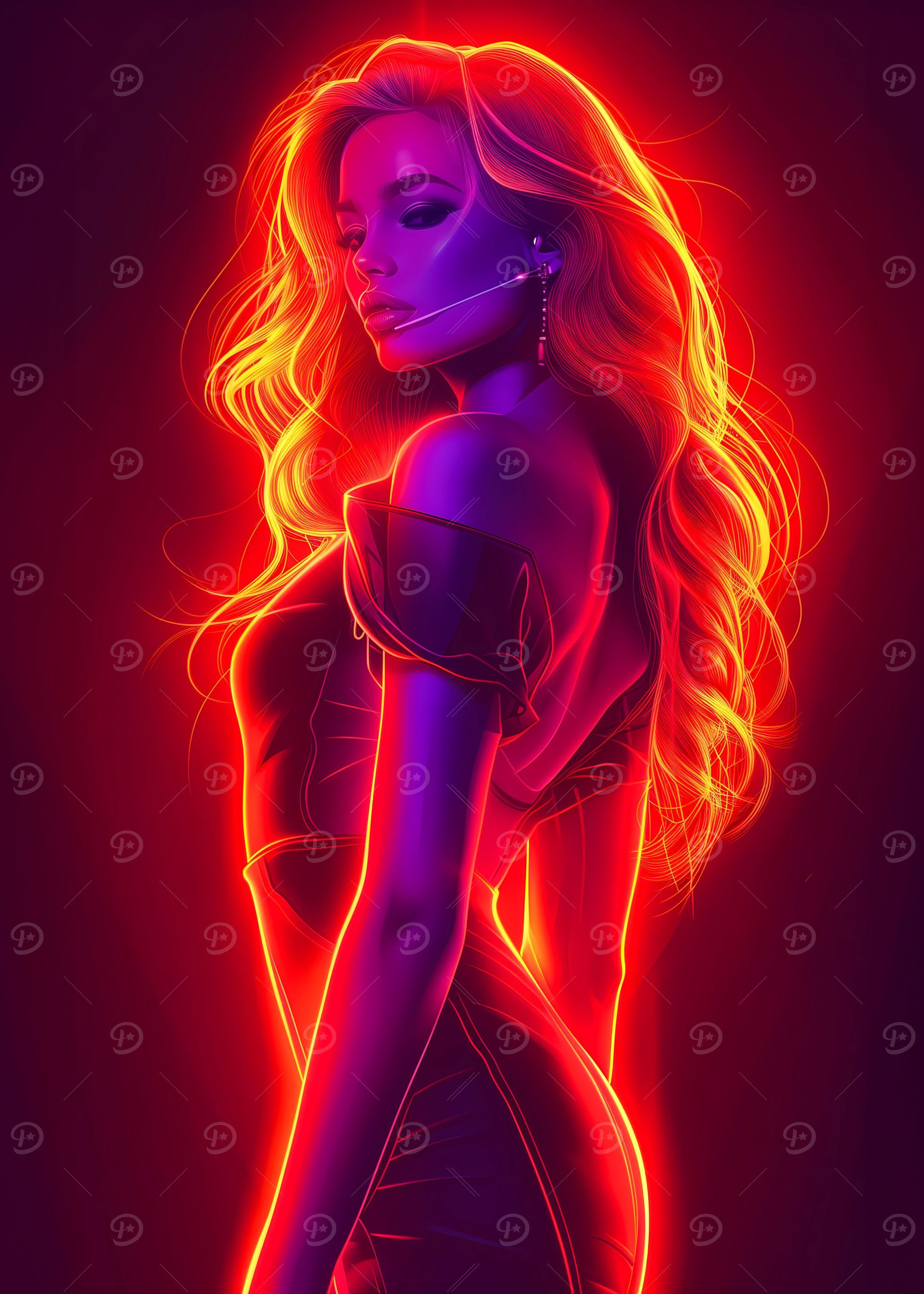 2057x2880 Neon glowing babe' Poster, picture, metal print, paint