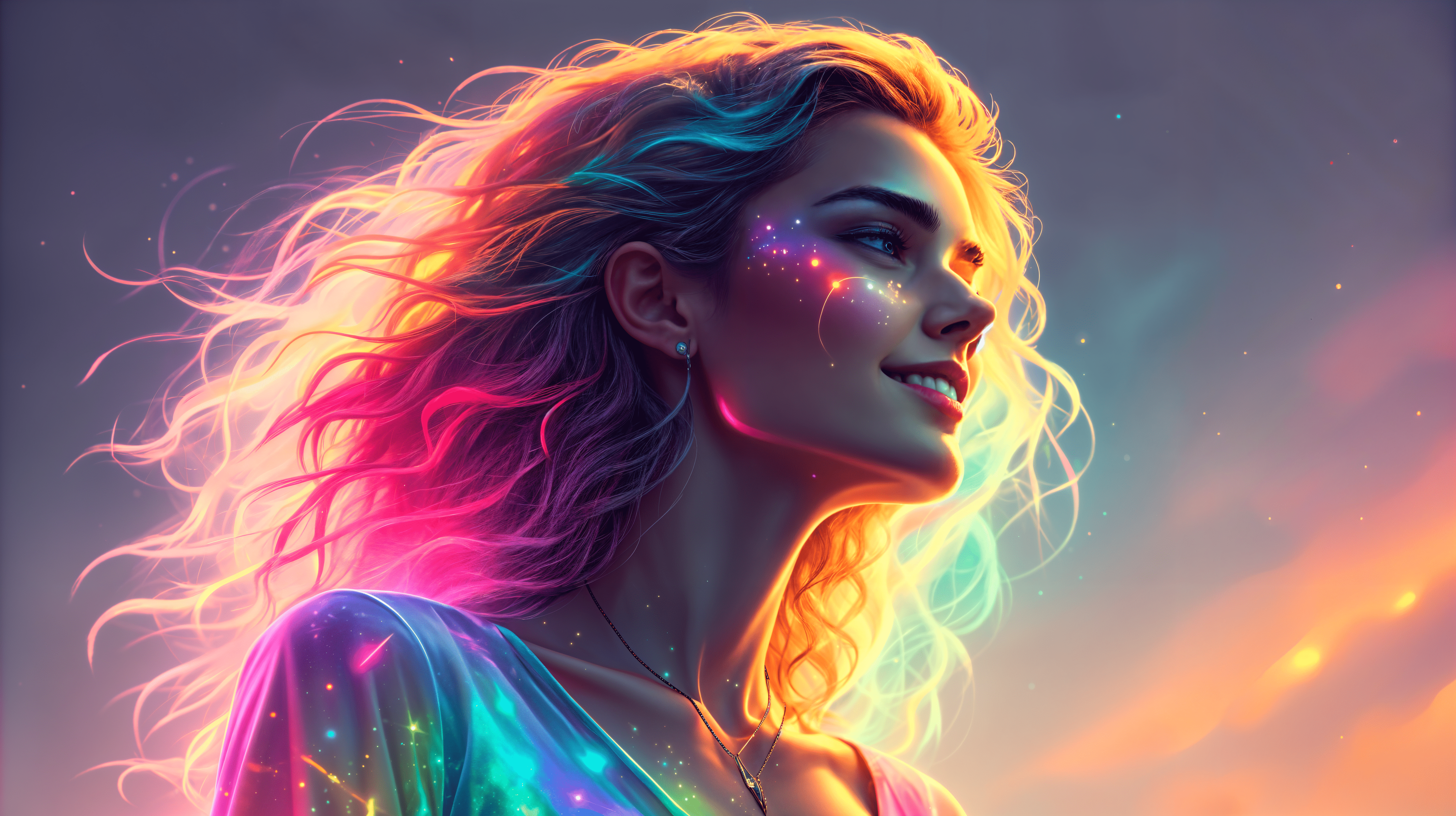 4656x2608 Neon Girl: A Stunning 4K Ultra HD Wallpaper Experience