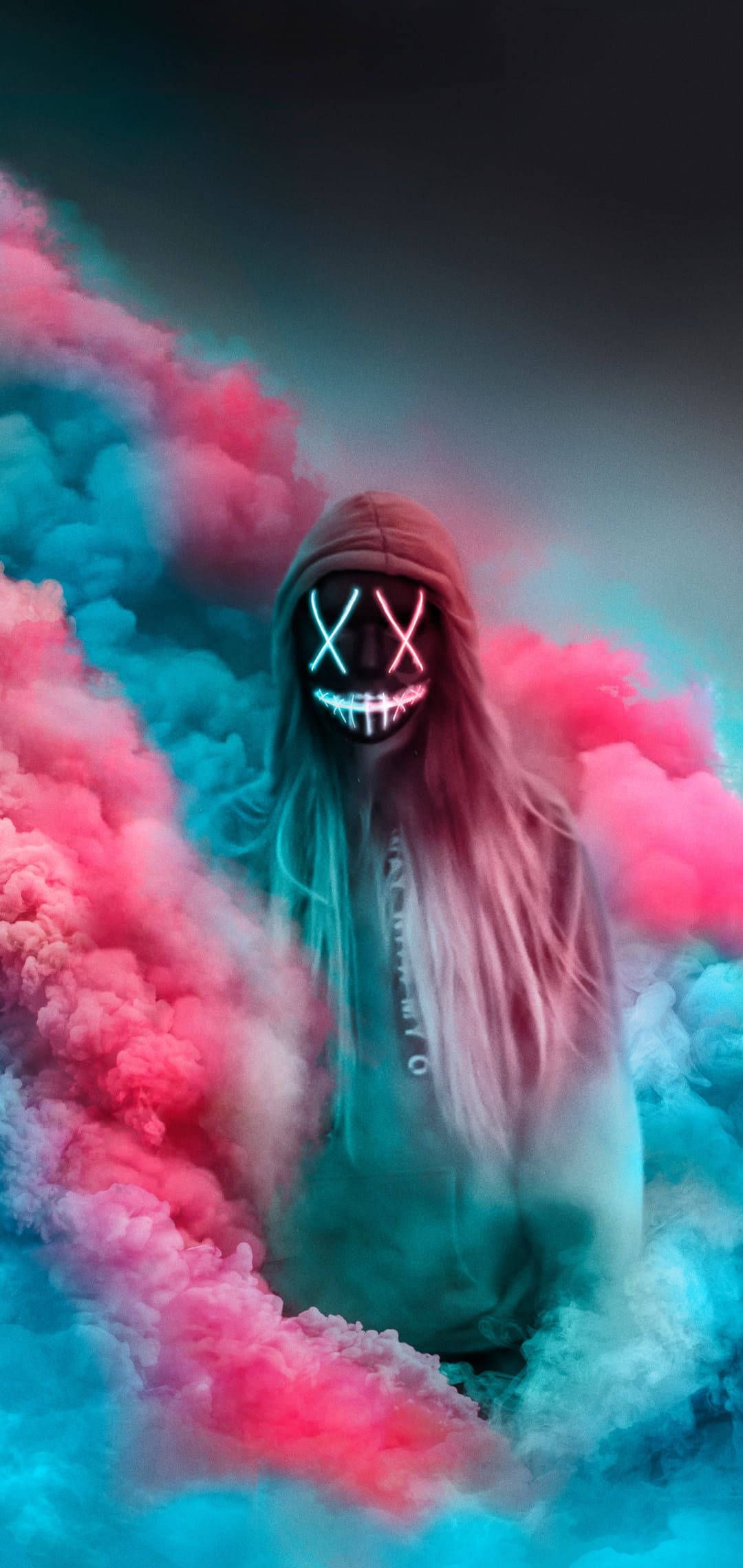 1080x2280 Download Girl In Neon Mask iPhone 11 Wallpaper