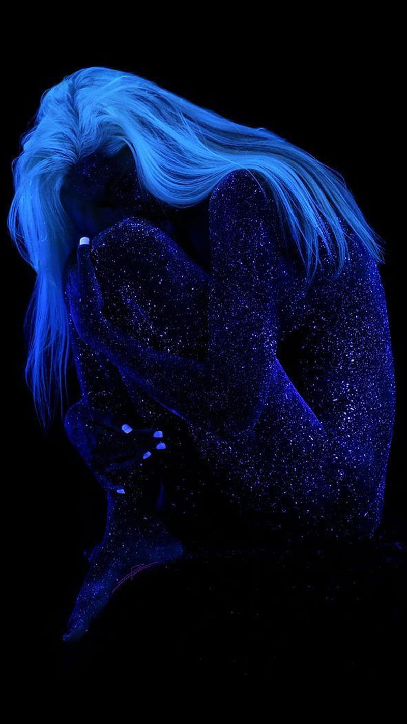 800x1422 Girl, art, blue, body, dark, neon, night, s s shiny, HD phone wallpaper