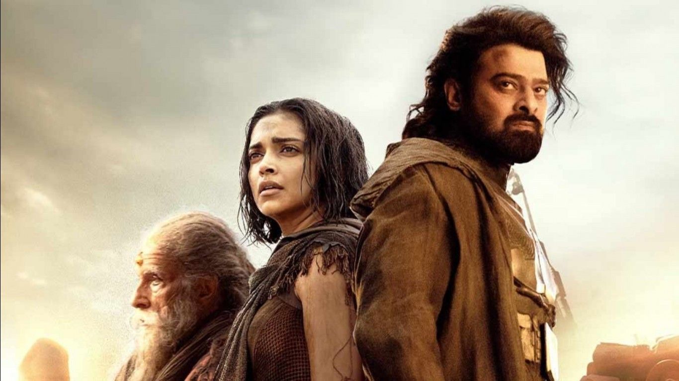1366x768 Prabhas Bhairava Amitabh Bachchan Ashwatthama Kamal Haasan Supreme Yaskin Deepika Padukone HD Kalki 2898 AD Wallpaper