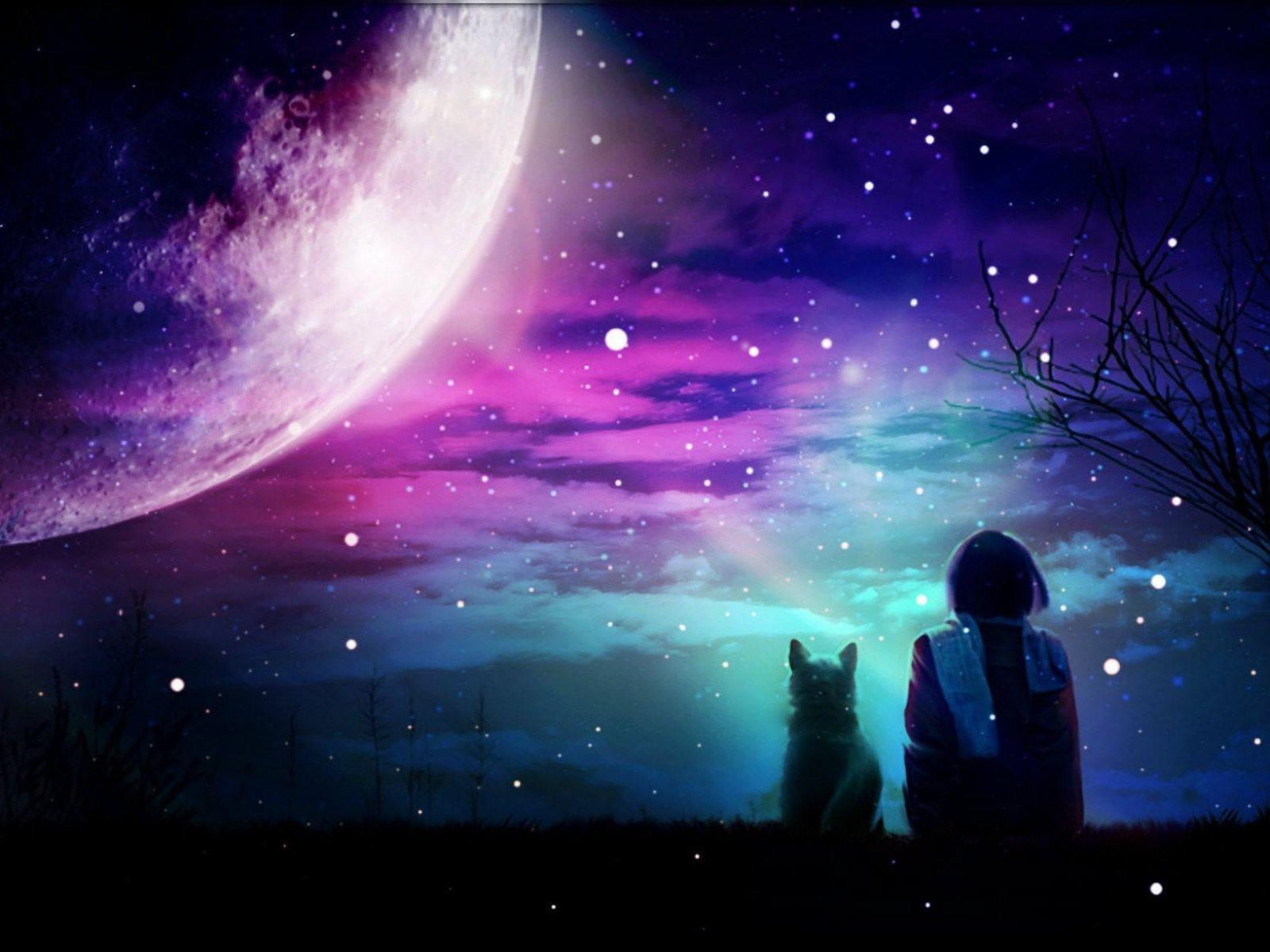 1600x1200 Wallpaper earth moon with purple light illustration, artwork, digital art • Wallpaper For You HD Wallpaper For Desktop & Mobile