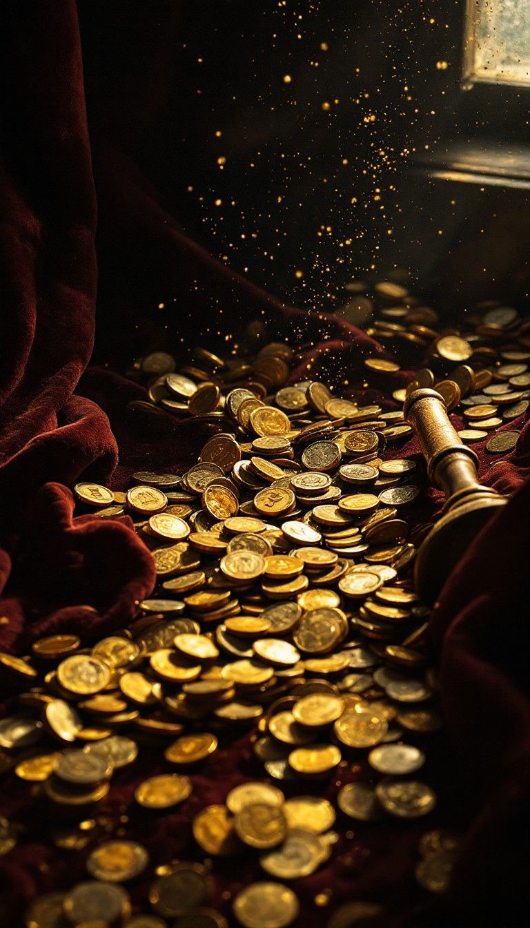768x1344 Download Golden Treasure Cascade Image, Coins, Velvet