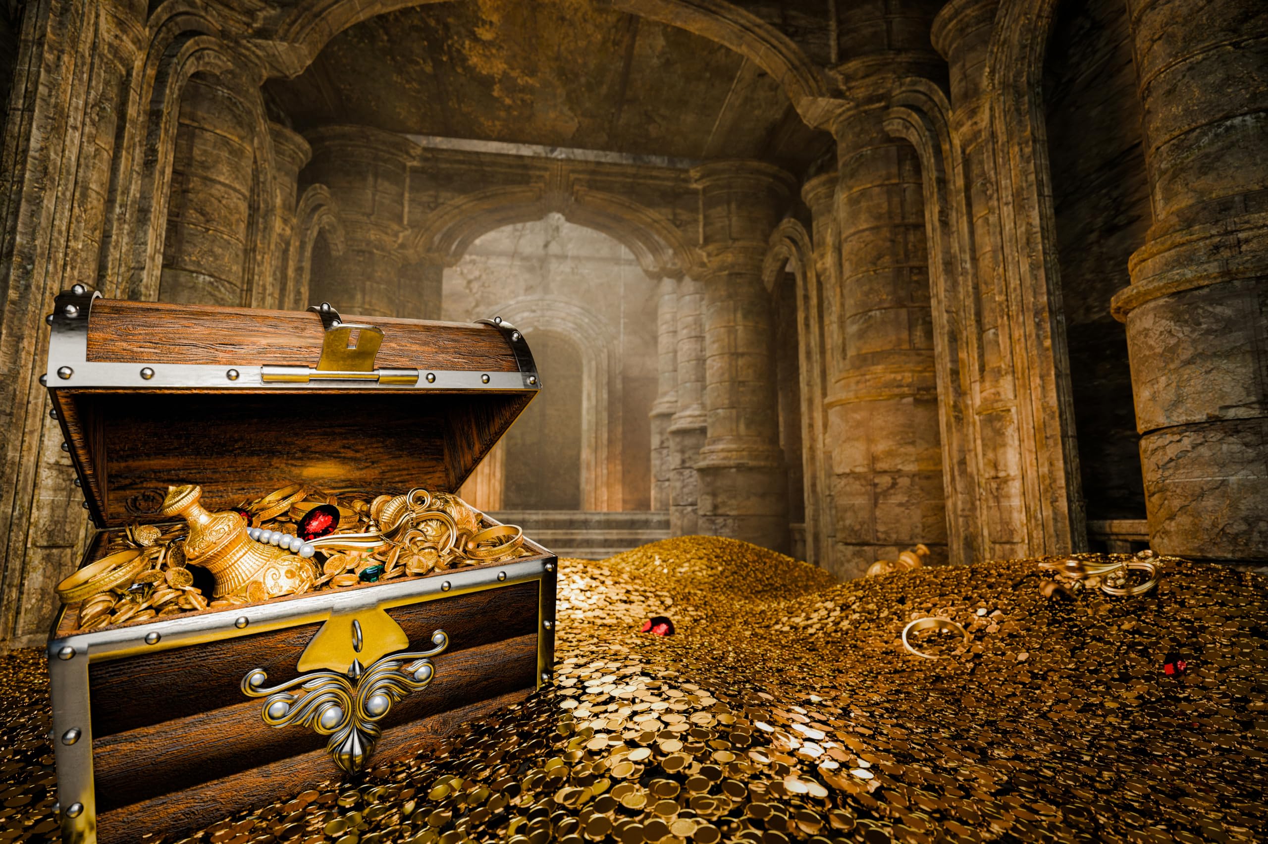 2560x1704 CHNBGPRO 2.1x1.5m Treasury Hall Backdrop Gold Coins Treasure Boxes Lost Ancient Treasures Kingdoms and Castles Background Pirate Treasure Halloween Festival Party Decorations Photo Booth Studios Props: Amazon.co.uk: Electronics & Photo