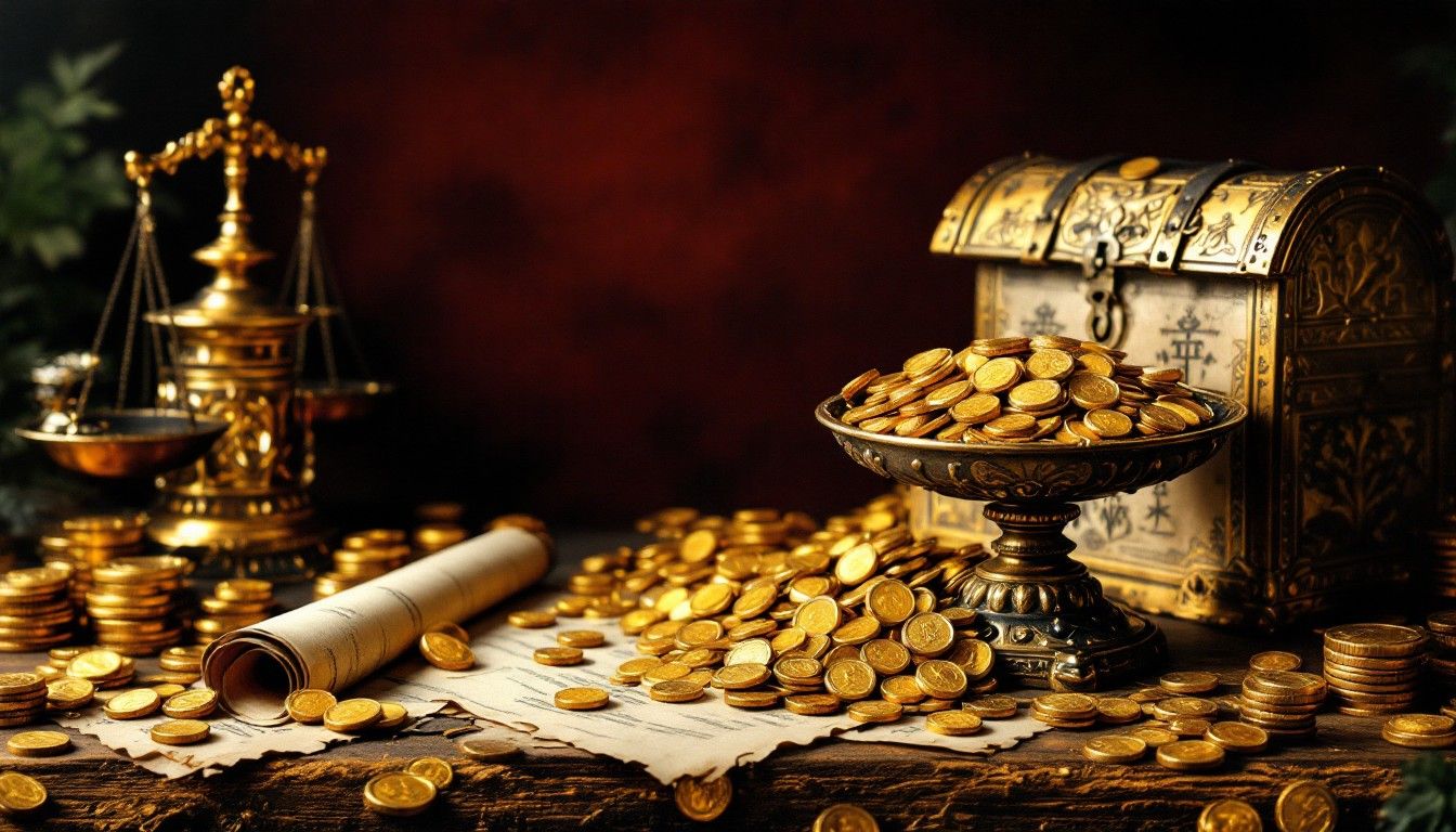1344x768 Download Golden Treasure Display Image, Coins, Gold
