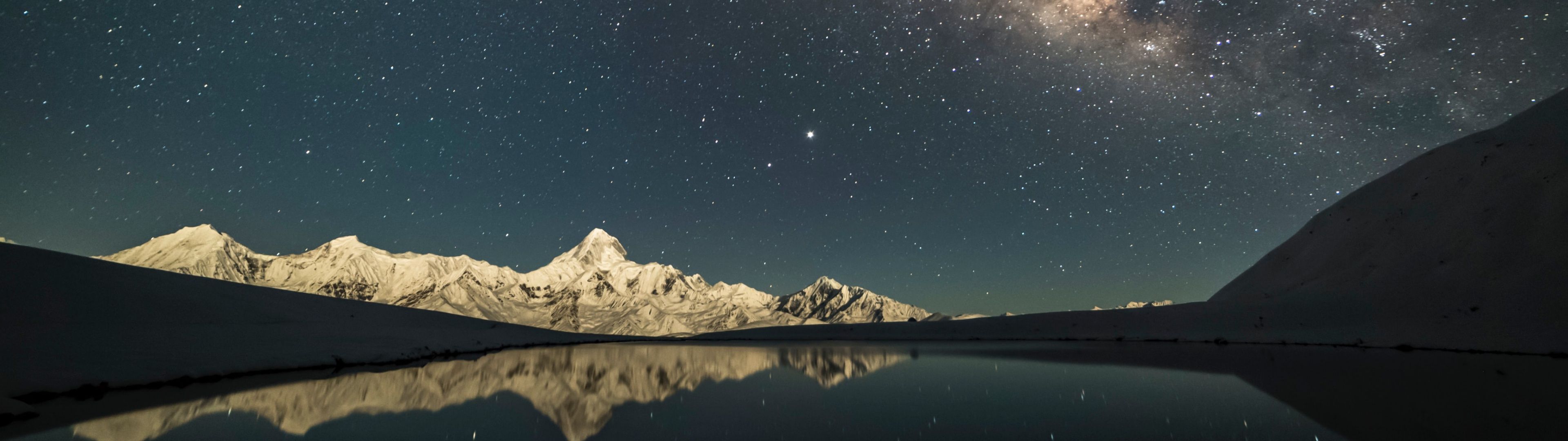 3840x1080 Mount Gongga Wallpaper 4K, Minya Konka, China, Milky Way