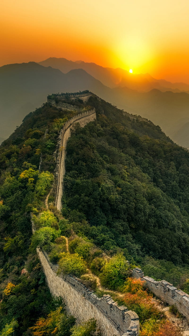 800x1422 Great Wall of China, china, mountain, nature, ocean, sunset, view, wonders of the world, HD phone wallpaper