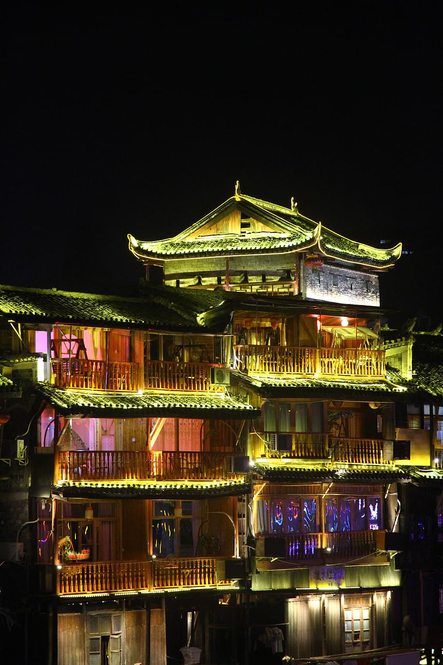 910x1365 HD wallpaper: china, hunan, fenghuang, night view, illuminated, architecture
