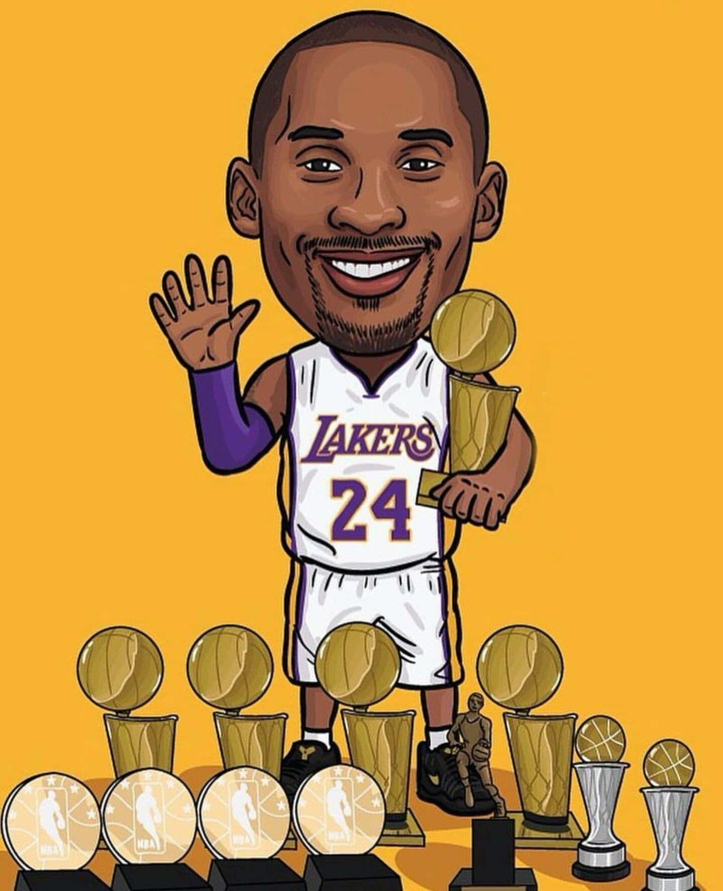 1439x1772 Download Kobe Bryant Cartoon Trophies Wallpaper