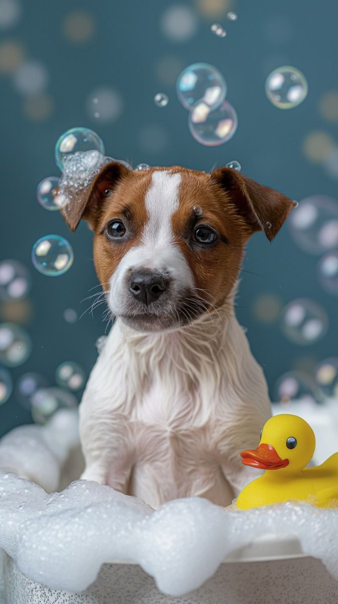 673x1200 Dog bath photography. Dog taking a bath, Dog in bathtub wallpaper, Dog advertisement