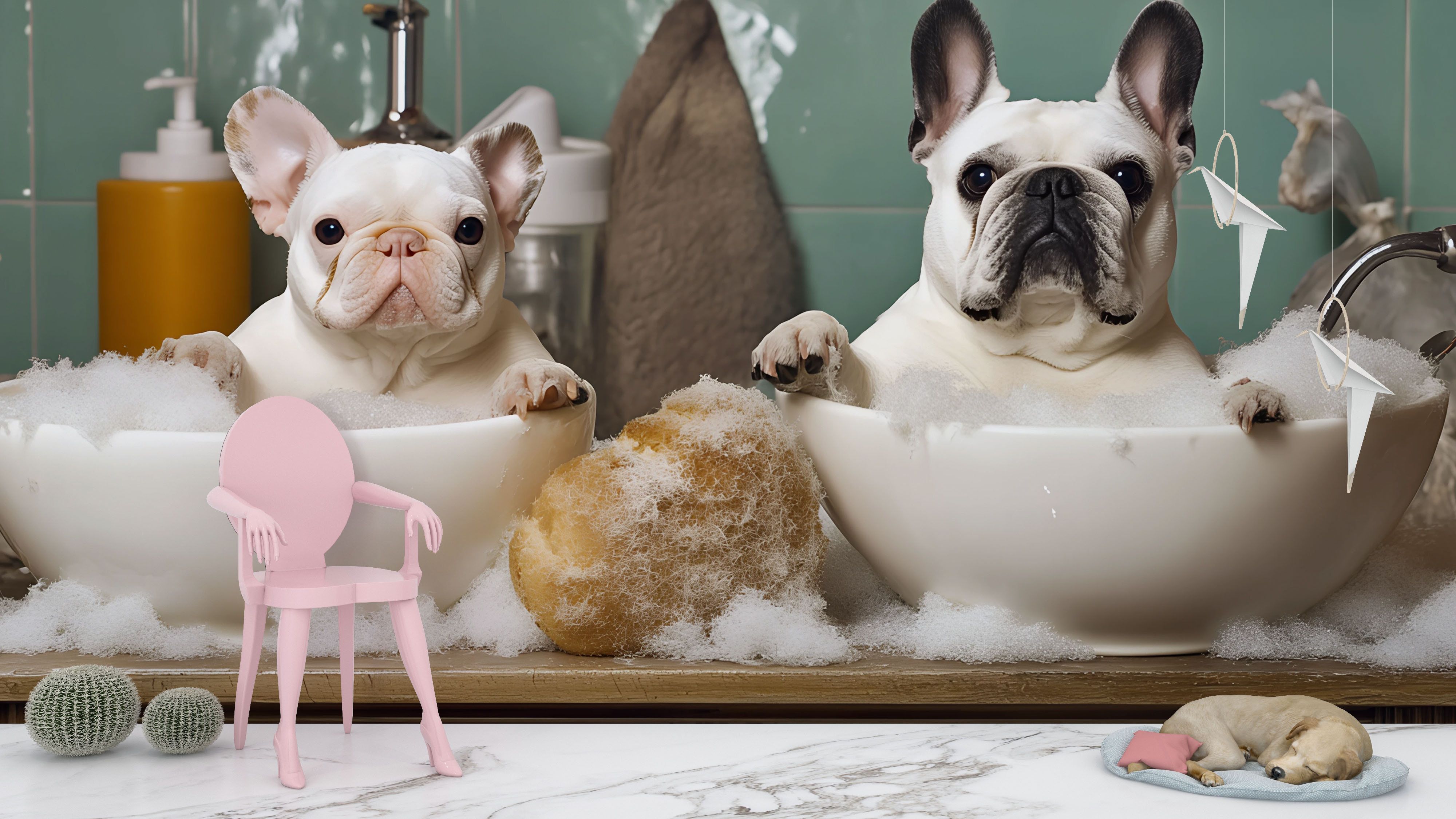 4000x2252 Trinx French Bulldog Bathroom Wallpaper